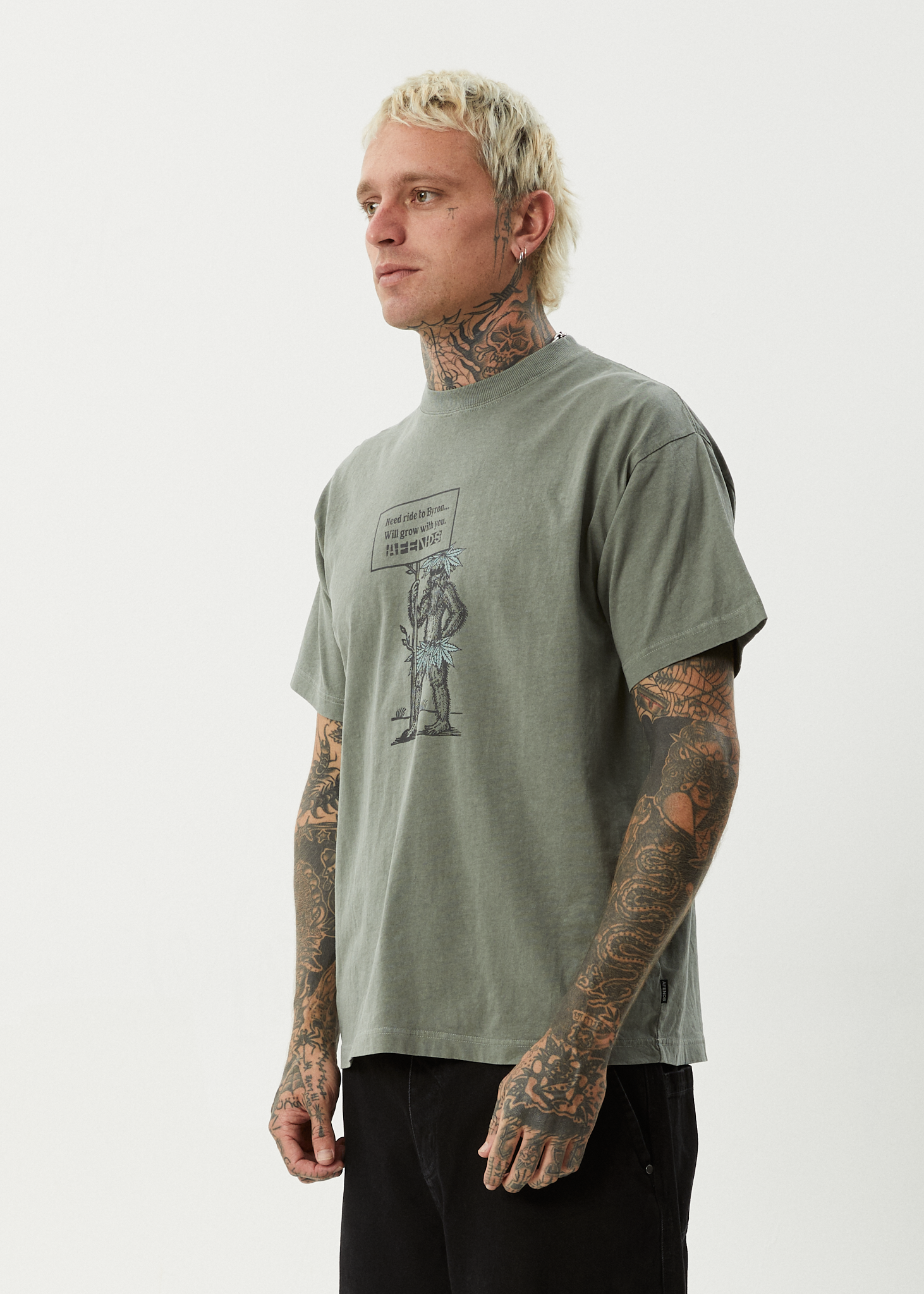 AFENDS Mens Hitching - Boxy Tee - Washed Sycamore