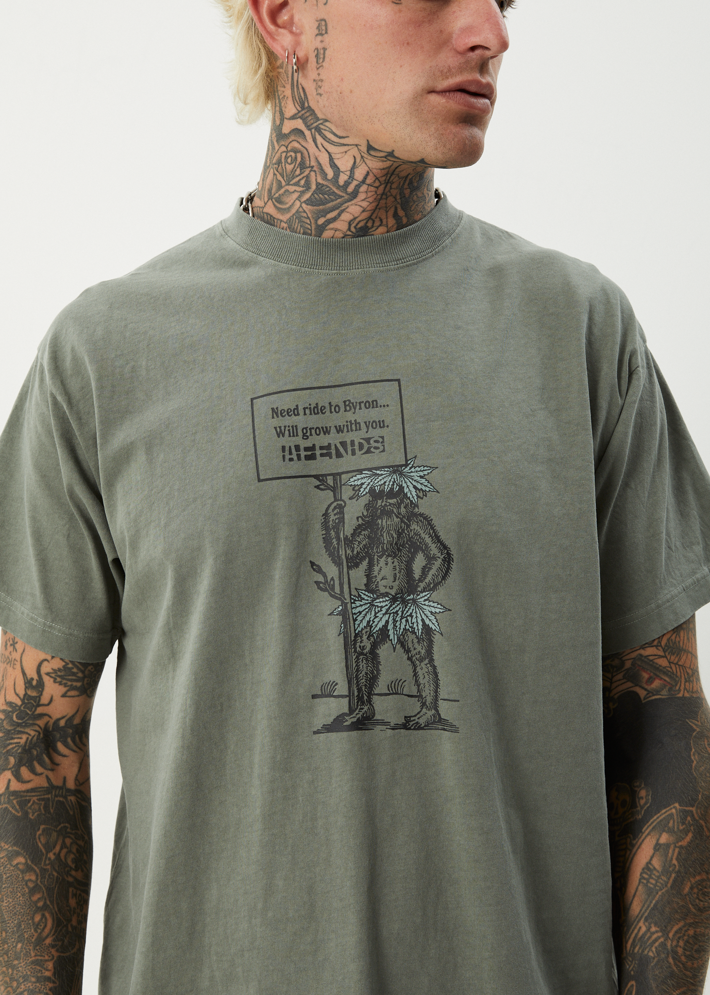 AFENDS Mens Hitching - Boxy Tee - Washed Sycamore