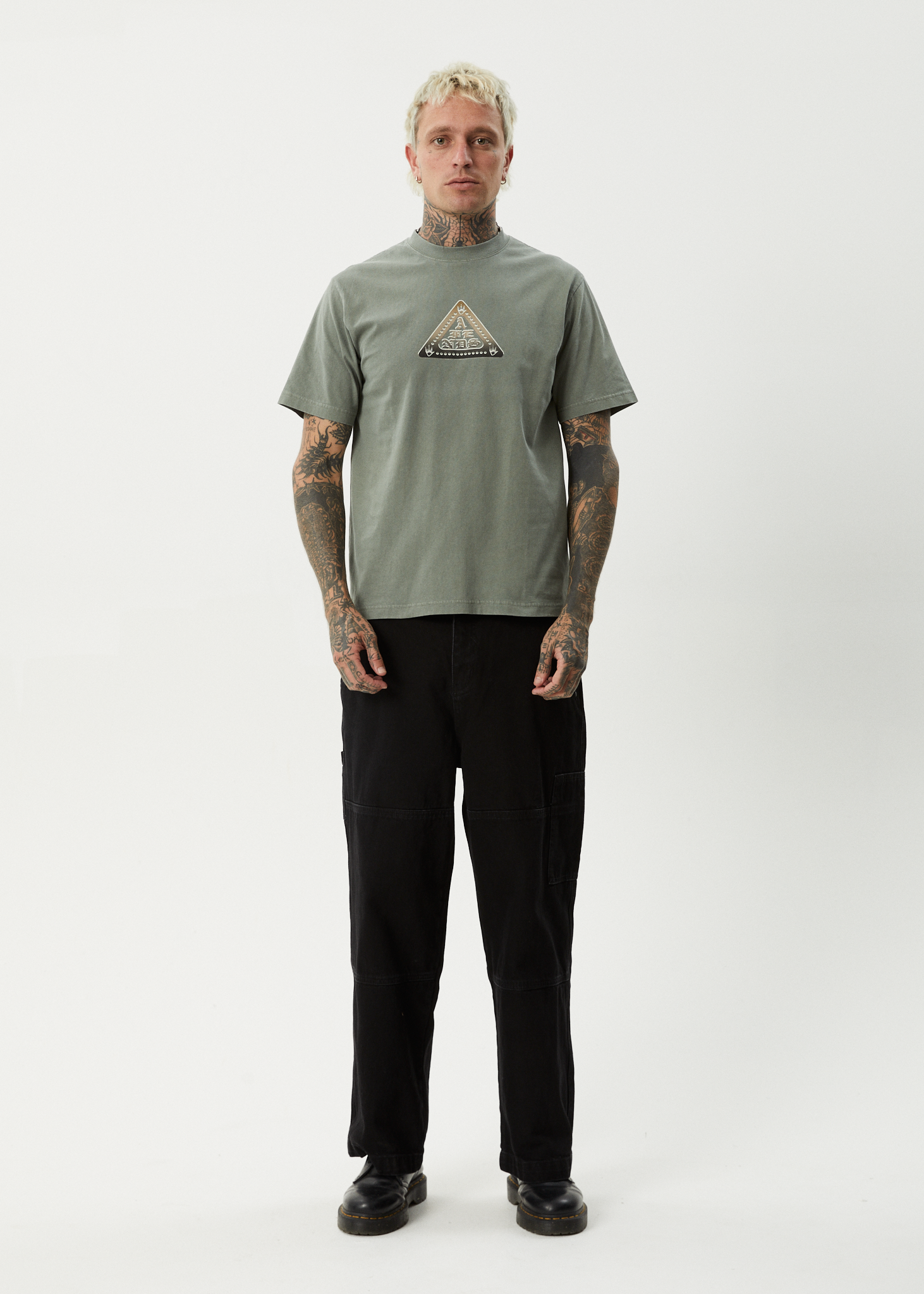 AFENDS Mens Embossed - Retro Tee - Washed Sycamore