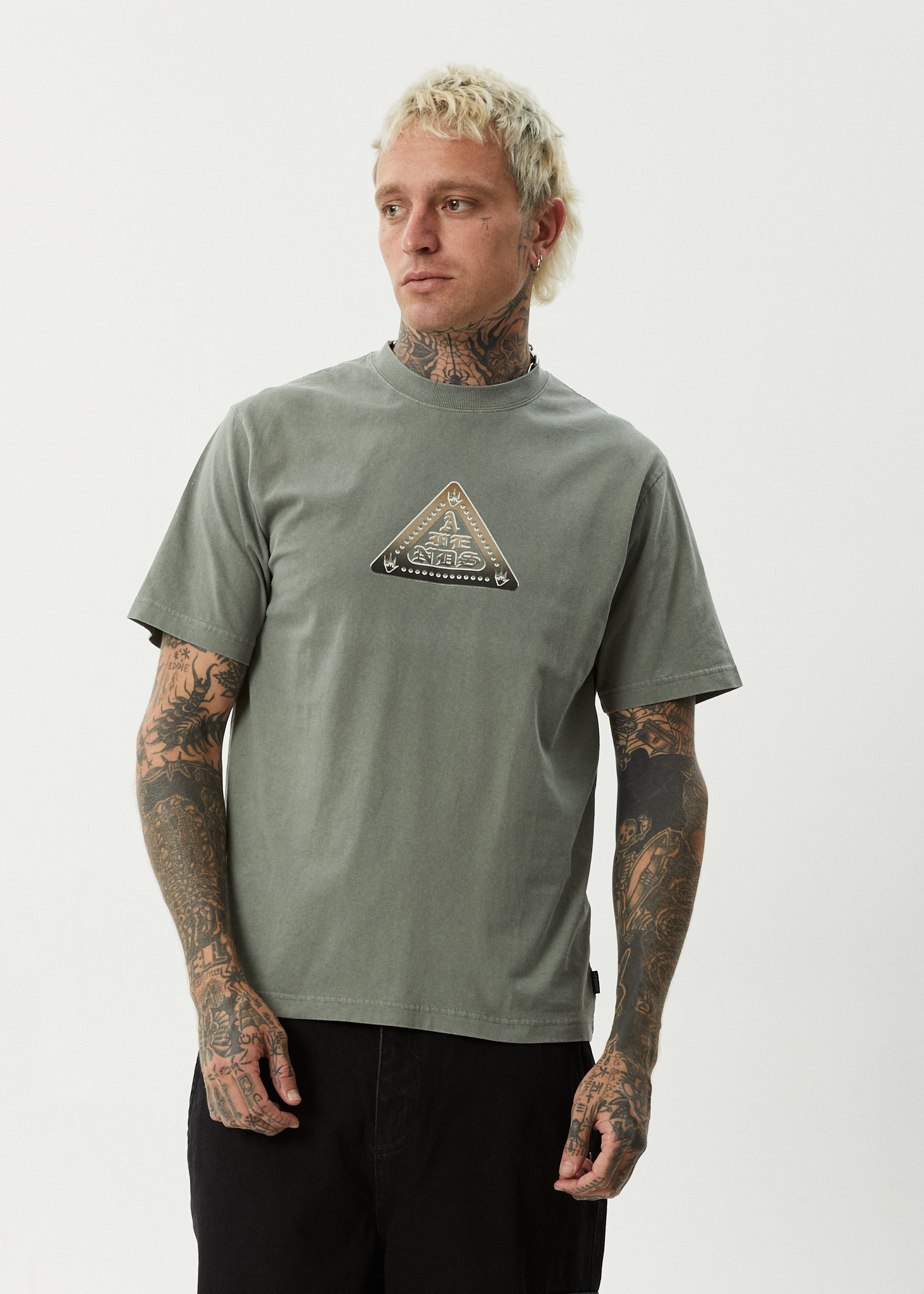 AFENDS Mens Embossed - Retro Tee - Washed Sycamore