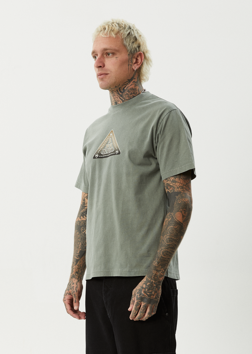 AFENDS Mens Embossed - Retro Tee - Washed Sycamore