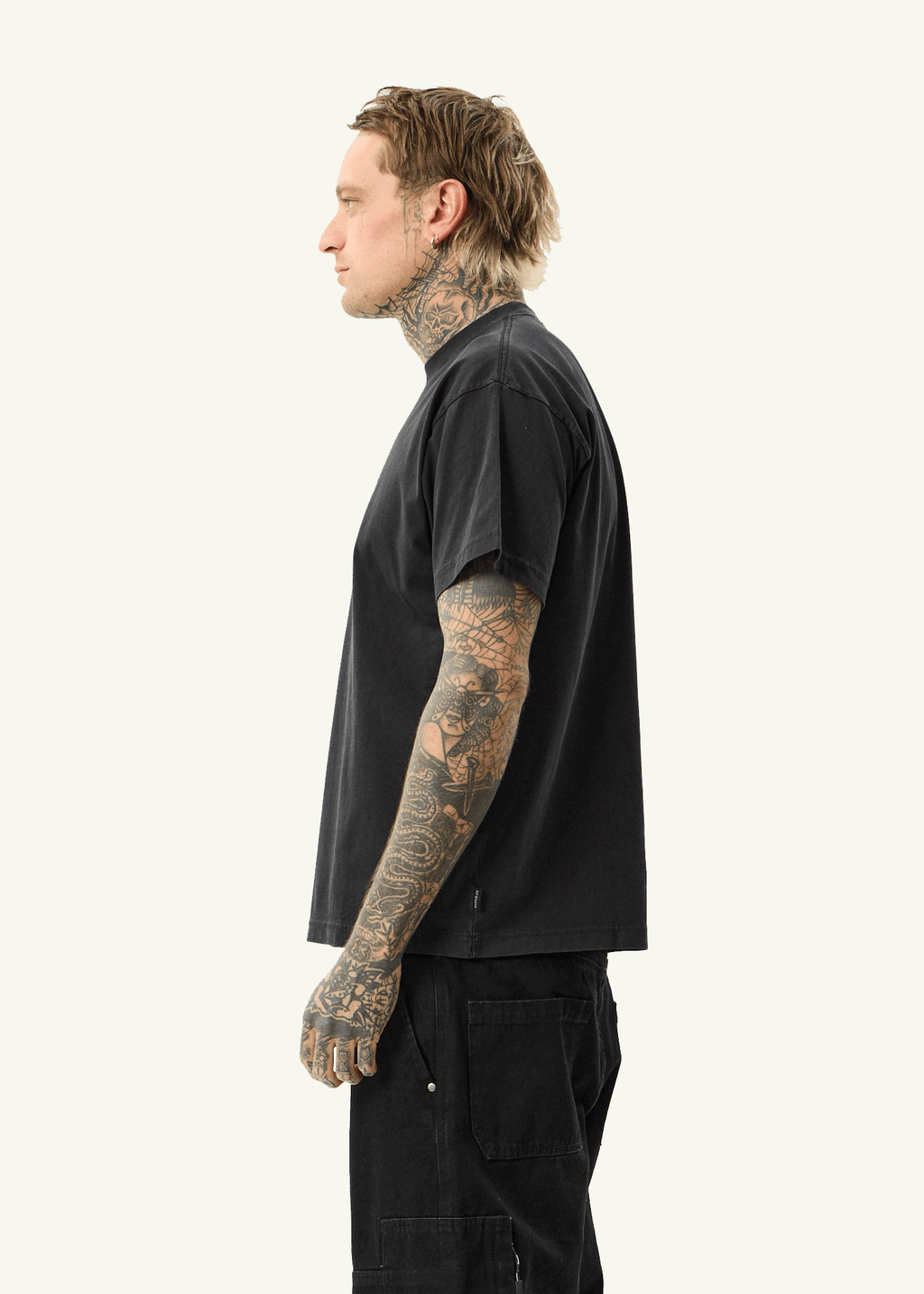 AFENDS Mens Spinal - Boxy Tee - Stone Black