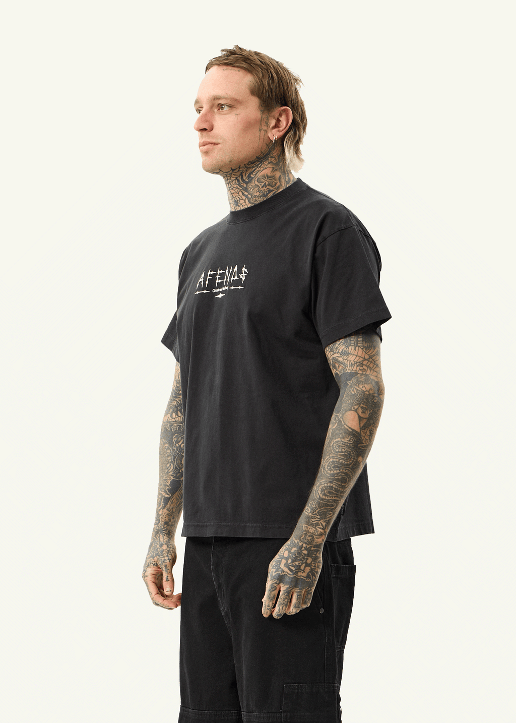 AFENDS Mens Spinal - Boxy Tee - Stone Black