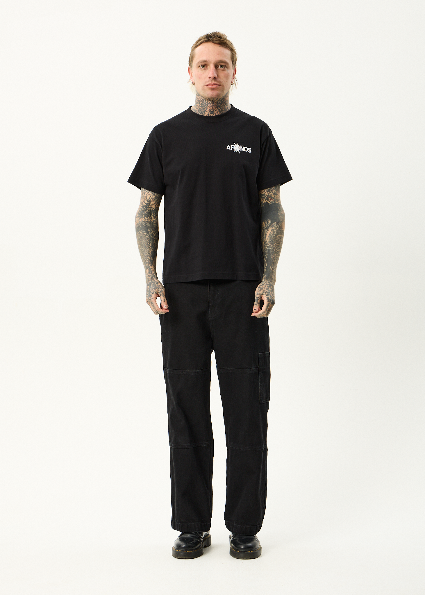 AFENDS Mens Spiked - Heavyweight Boxy Tee - Black