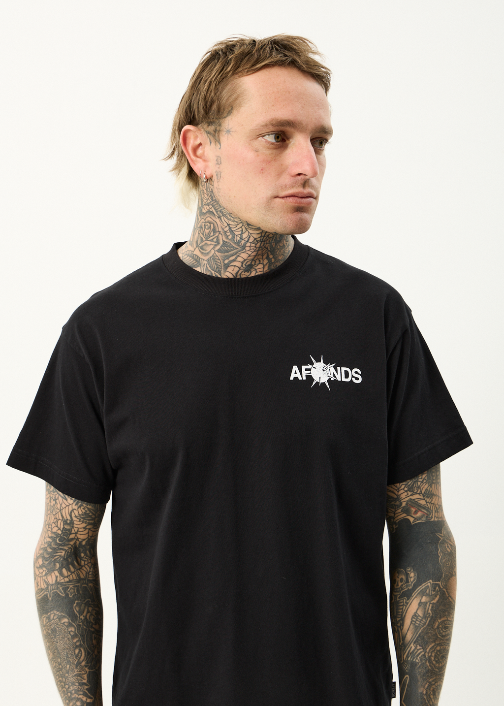 AFENDS Mens Spiked - Heavyweight Boxy Tee - Black