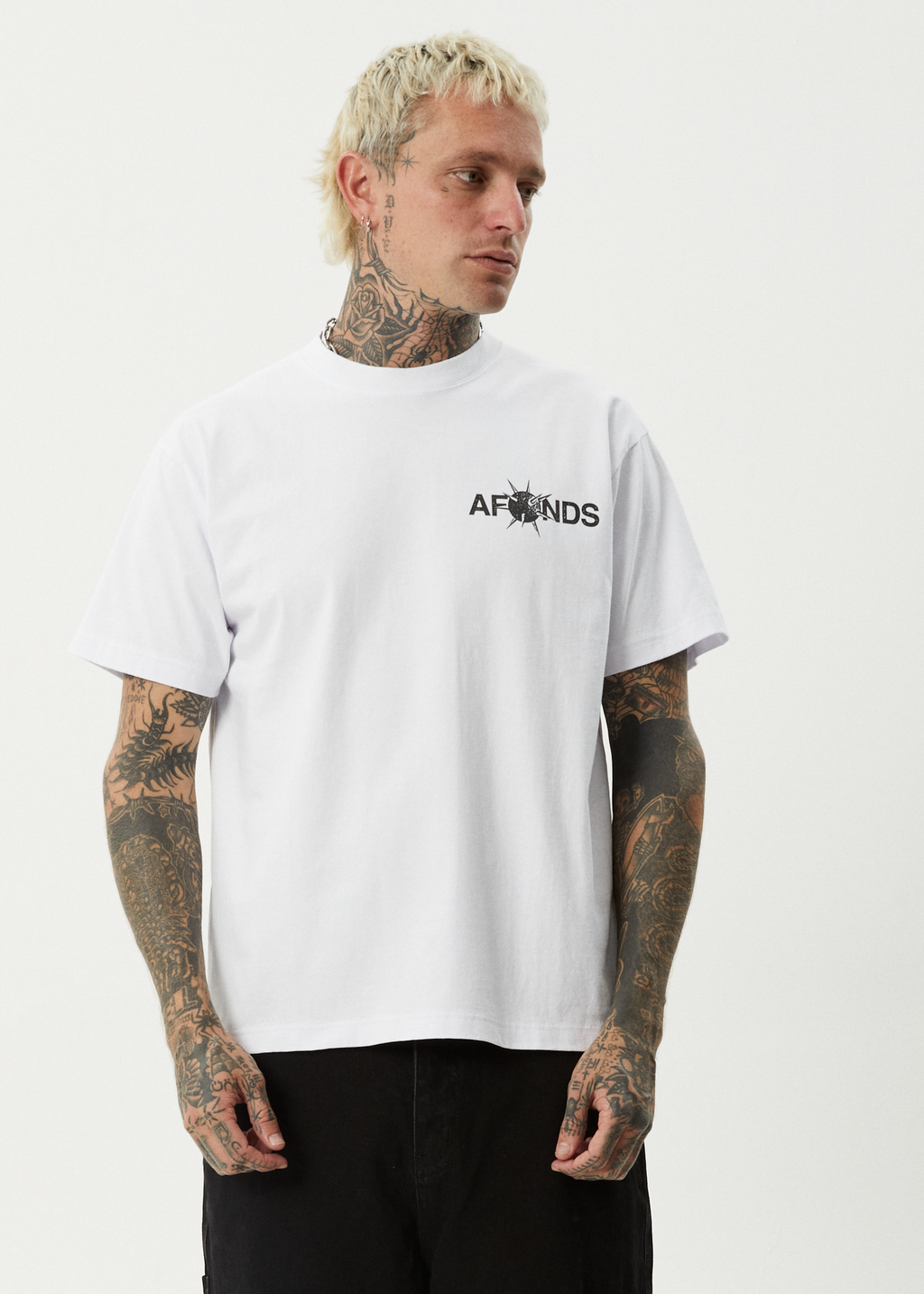 AFENDS Mens Spiked - Heavyweight Boxy Tee - White
