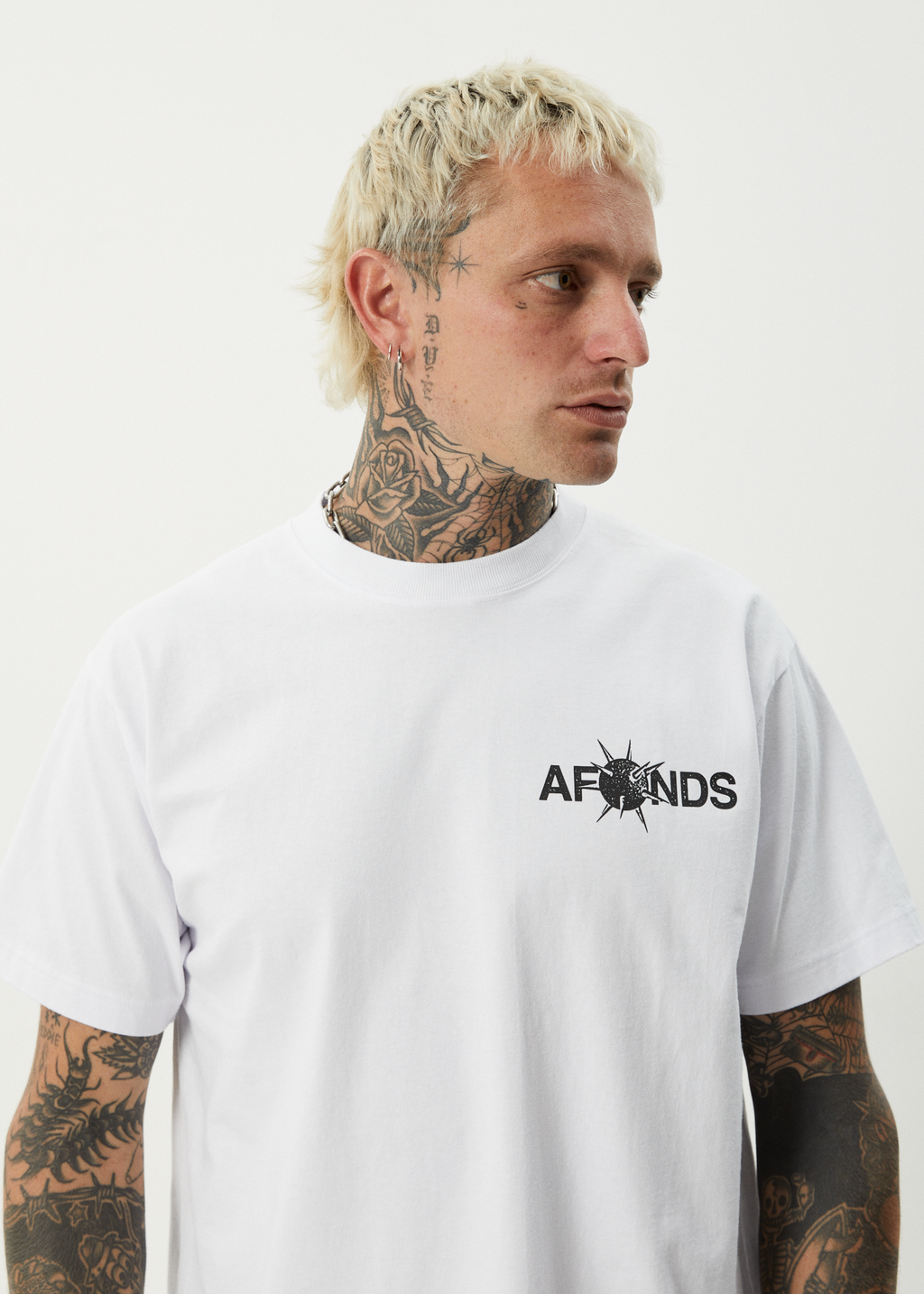 AFENDS Mens Spiked - Heavyweight Boxy Tee - White