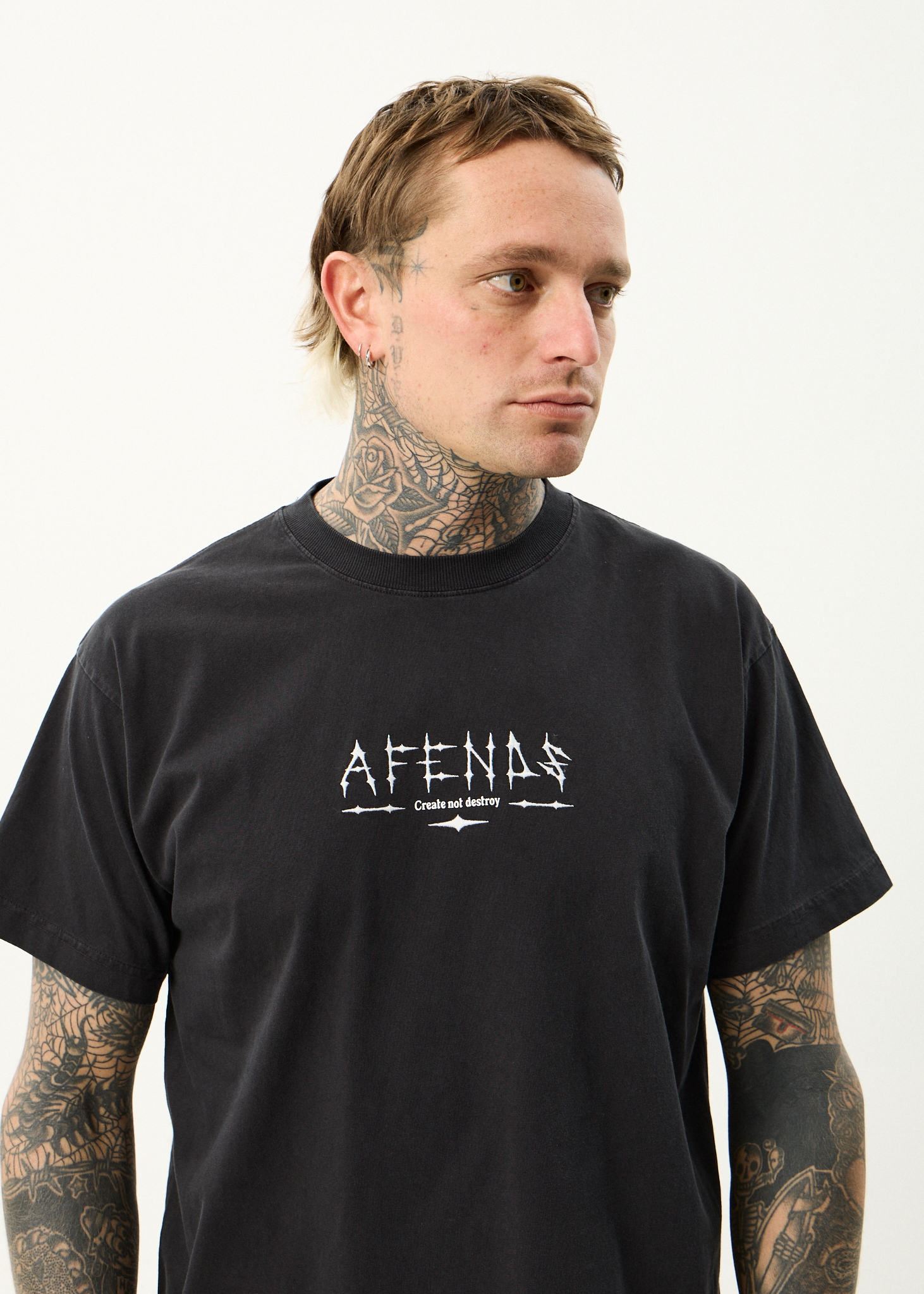 AFENDS Mens Spinal - Boxy Tee - Stone Black