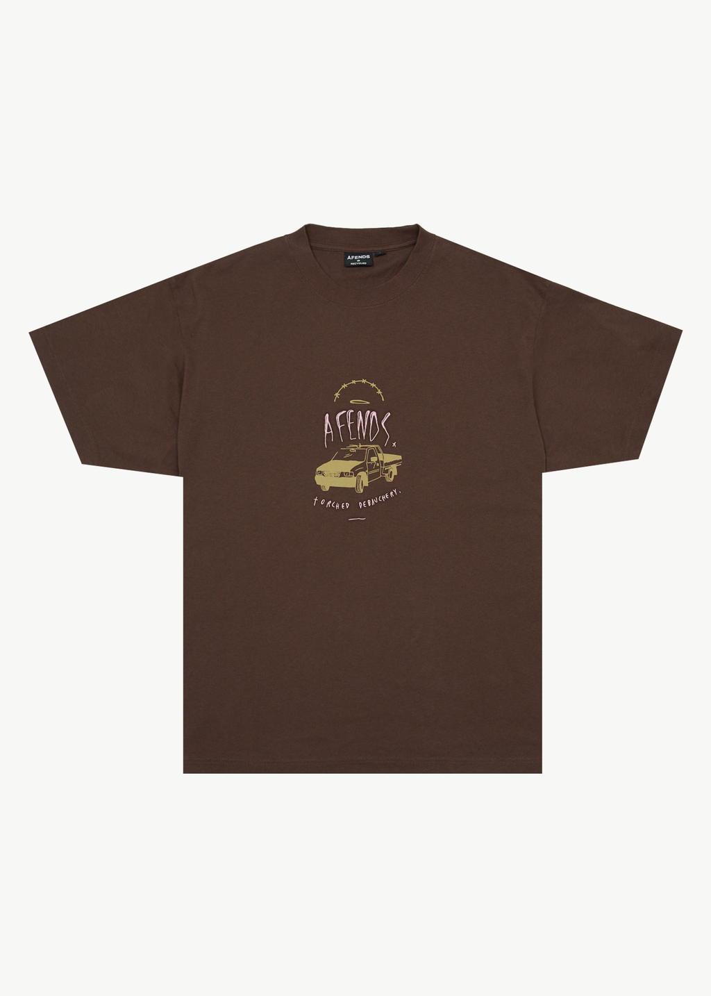 AFENDS Mens Trayback - Boxy Tee - Coffee