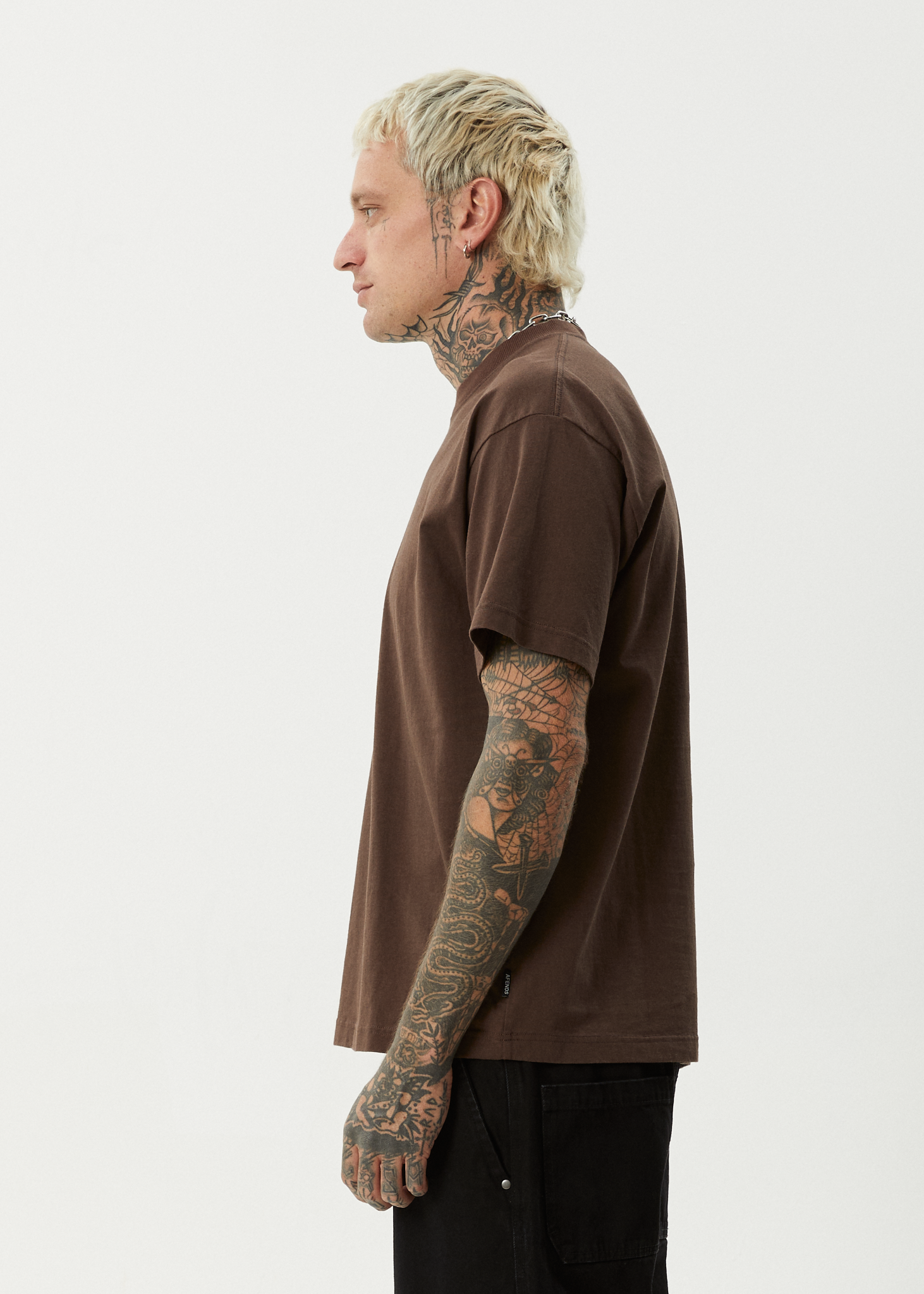 AFENDS Mens Trayback - Boxy Tee - Coffee