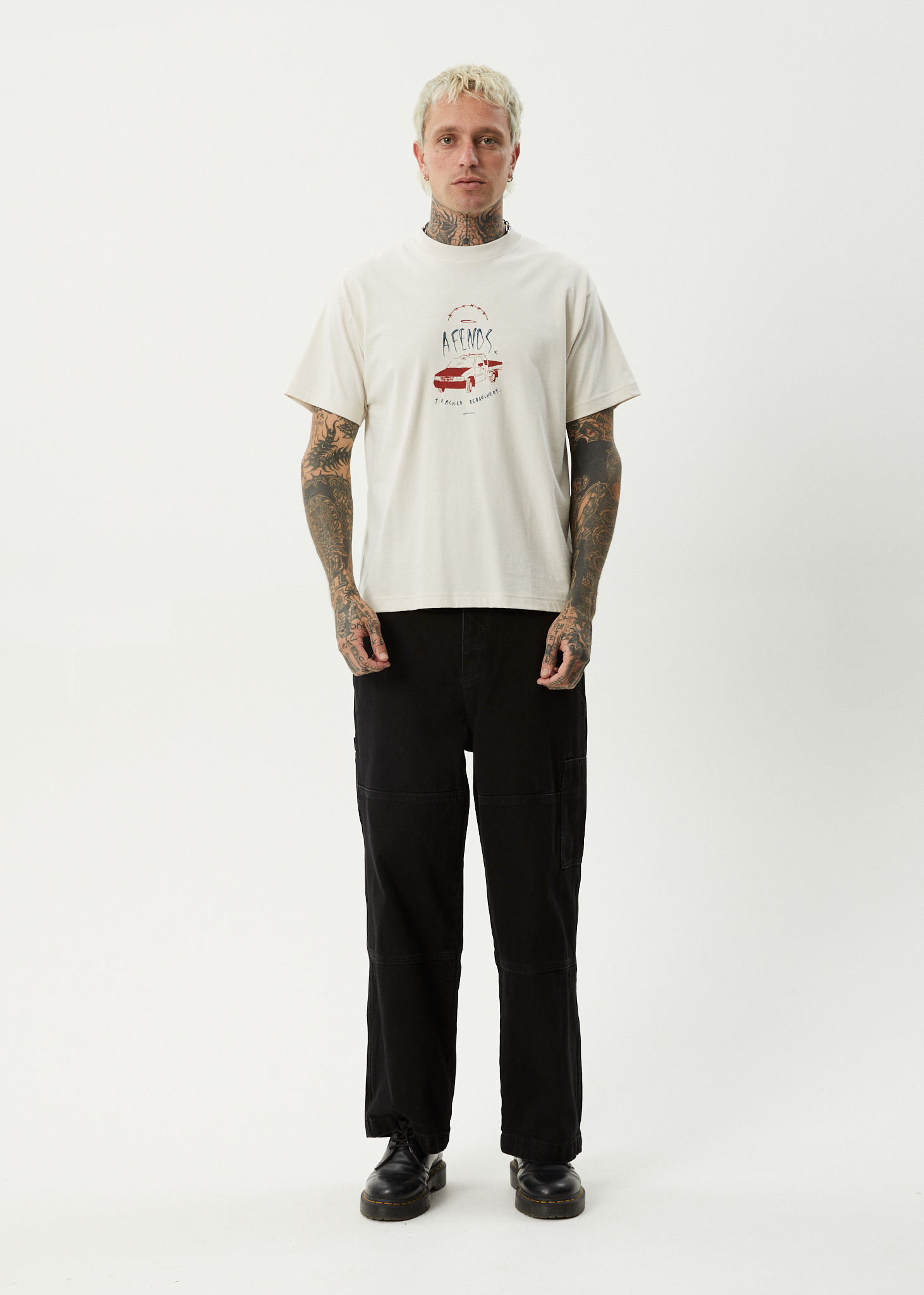 AFENDS Mens Trayback - Boxy Tee - Moonbeam