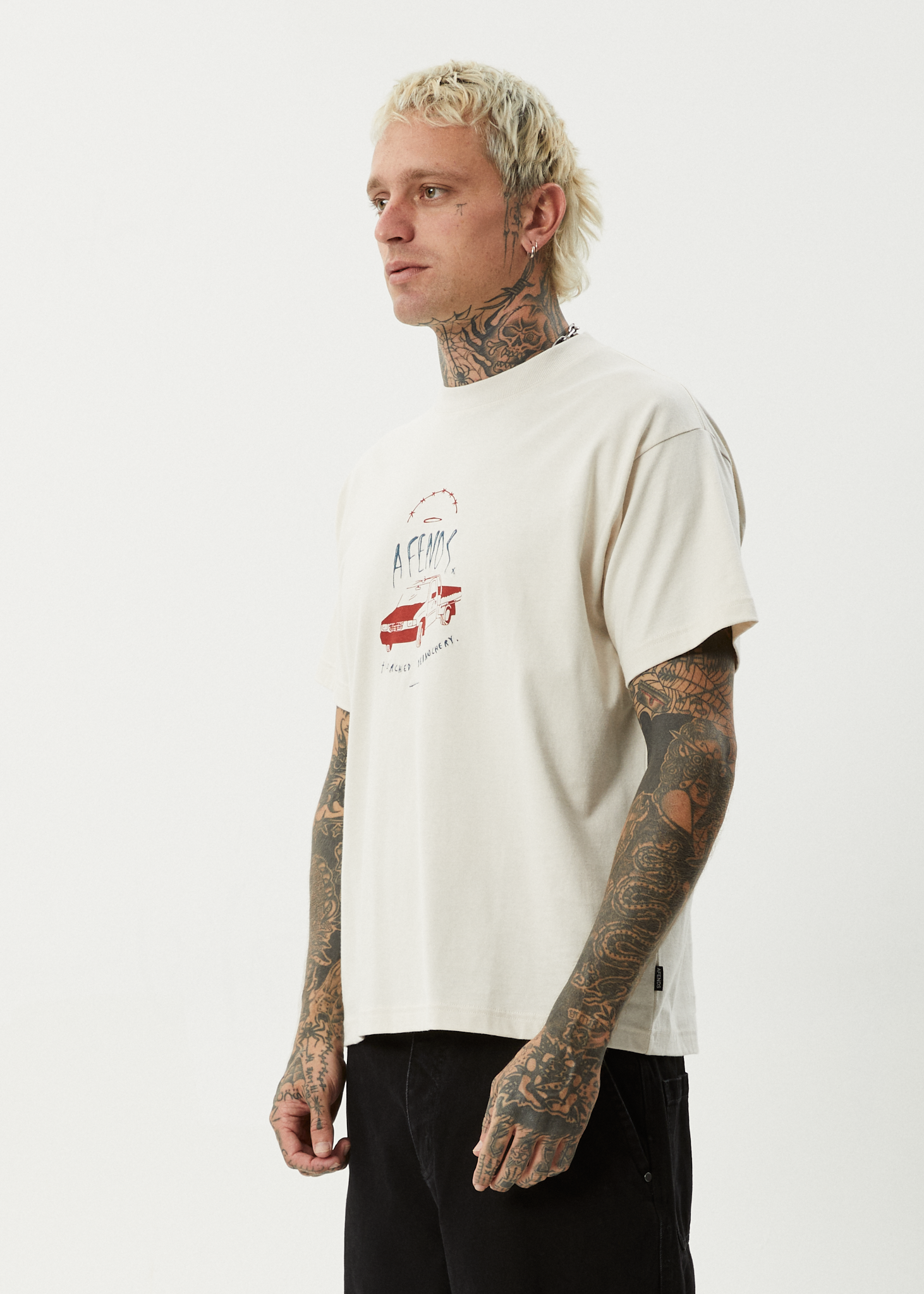 AFENDS Mens Trayback - Boxy Tee - Moonbeam