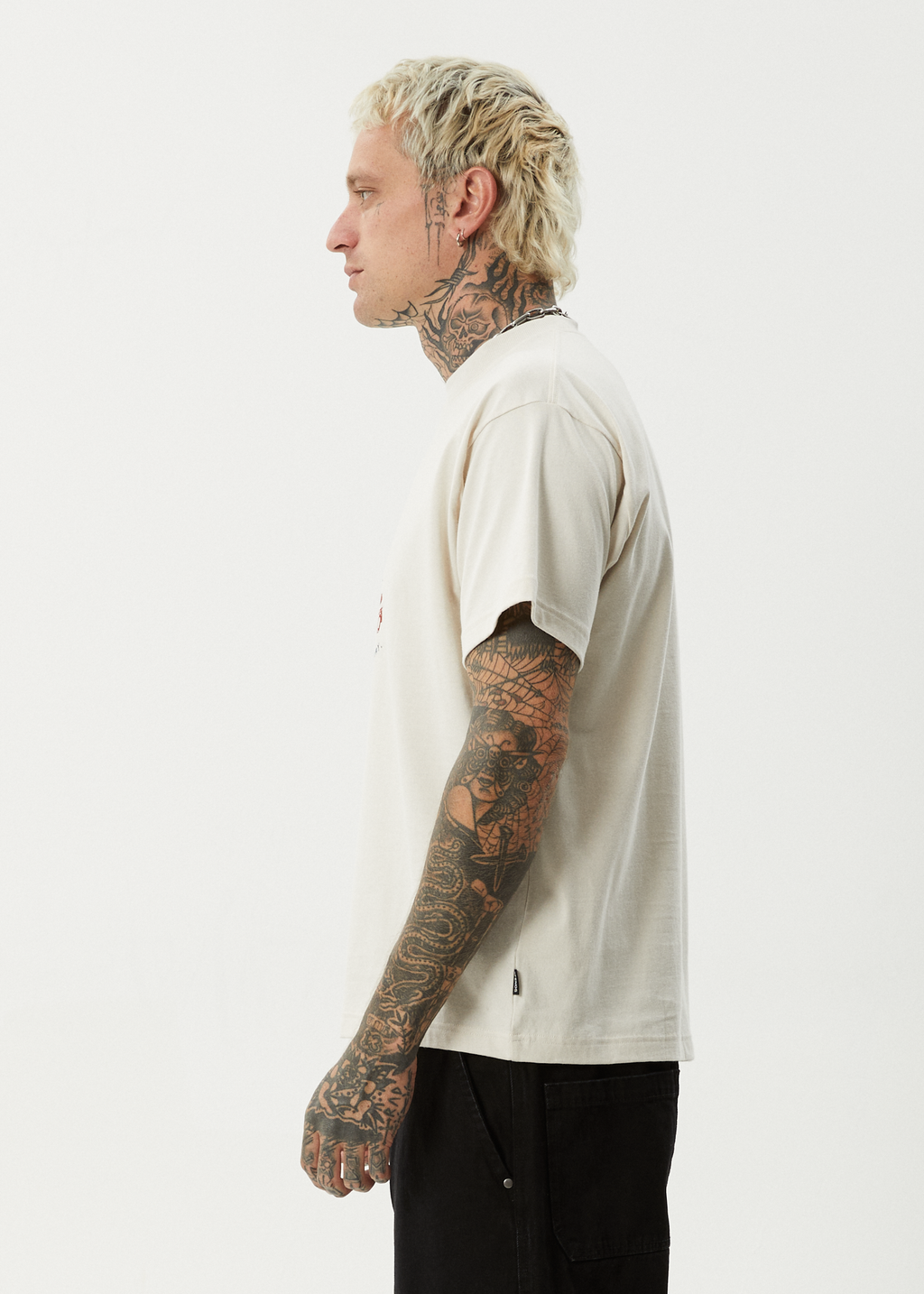 AFENDS Mens Trayback - Boxy Tee - Moonbeam