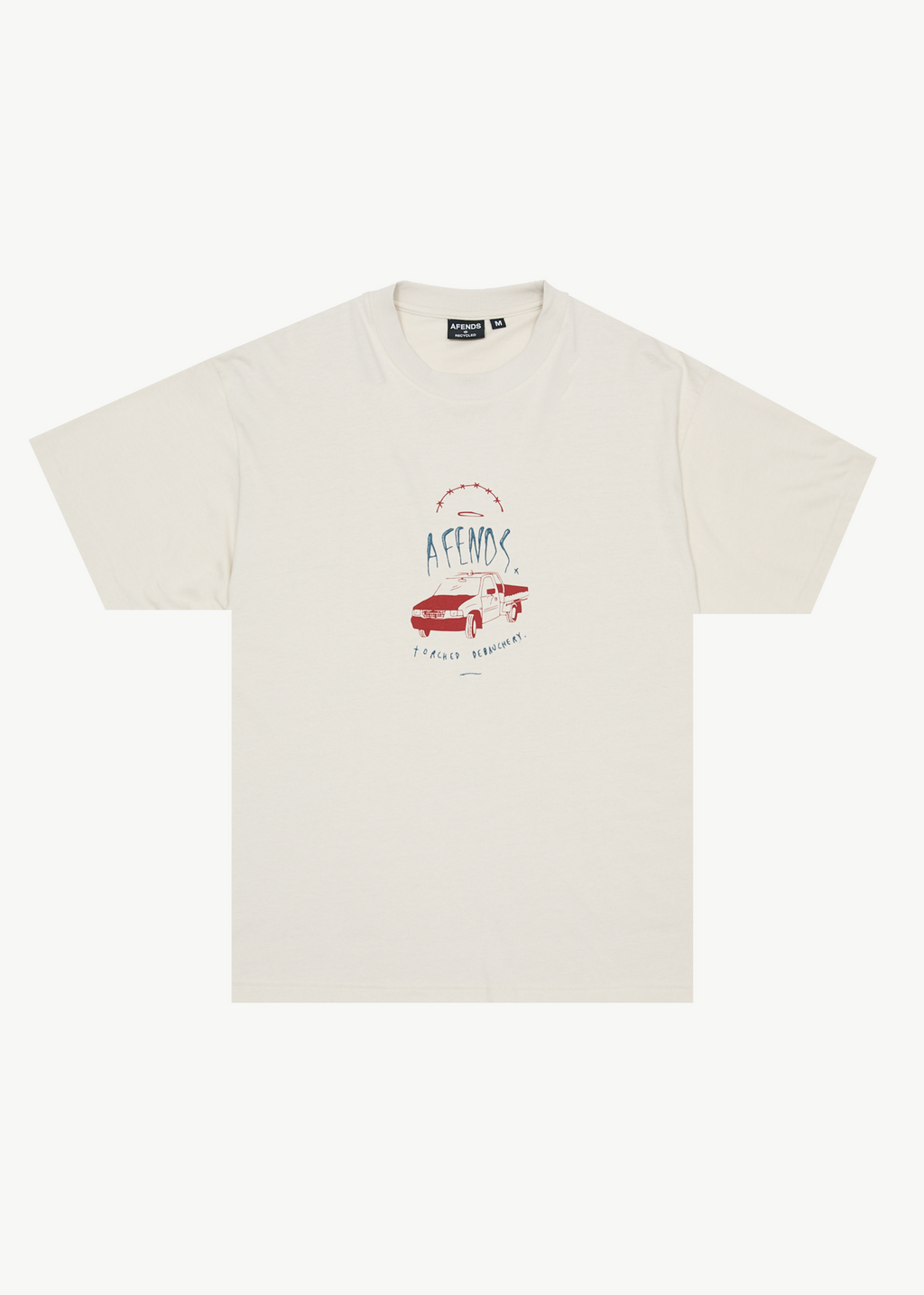 AFENDS Mens Trayback - Boxy Tee - Moonbeam