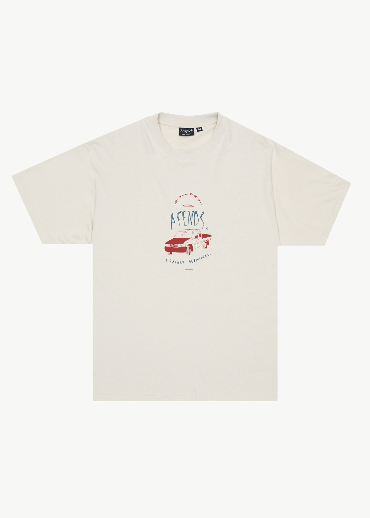 AFENDS Mens Trayback - Boxy Tee - Moonbeam