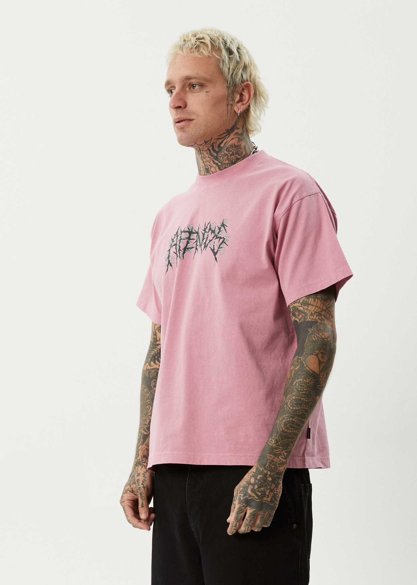 AFENDS Mens Heavy Petal - Heavyweight Boxy Tee - Washed Marrakesh