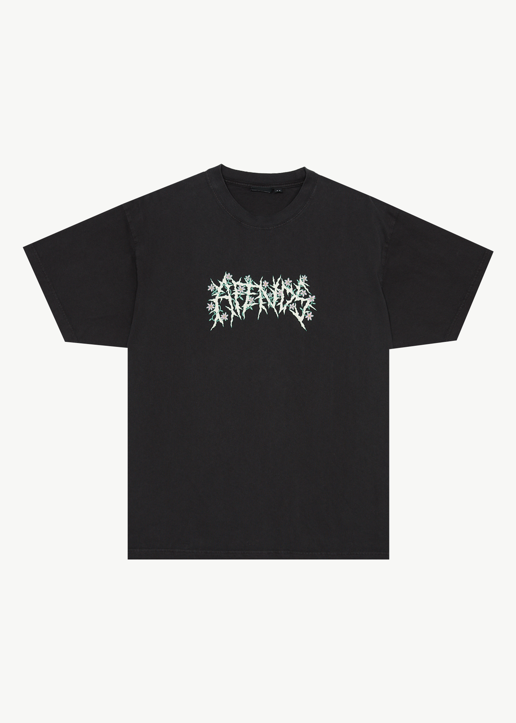 AFENDS Mens Heavy Petal - Heavyweight Boxy Tee - Stone Black