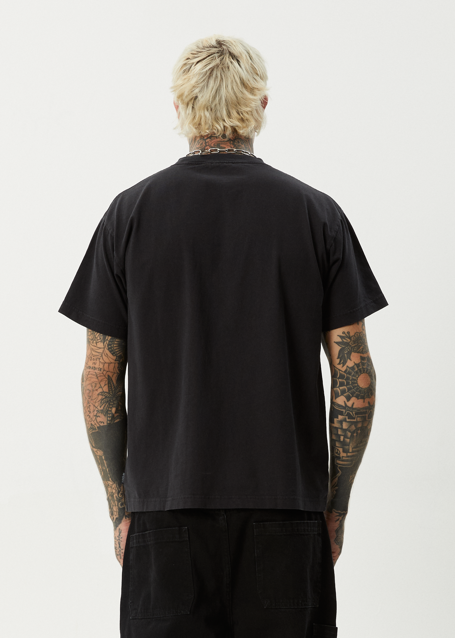 AFENDS Mens Heavy Petal - Heavyweight Boxy Tee - Stone Black