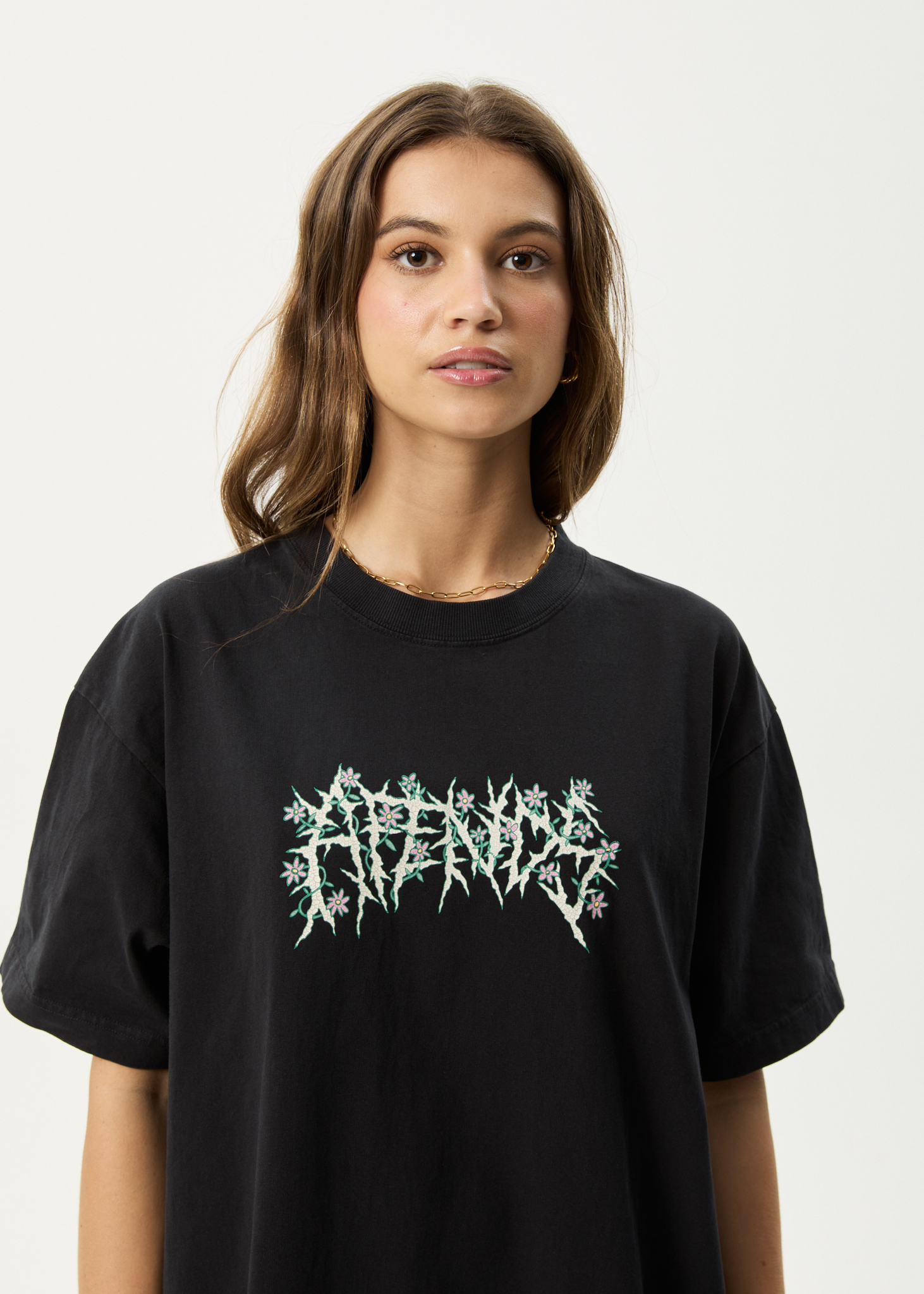 AFENDS Mens Heavy Petal - Heavyweight Boxy Tee - Stone Black