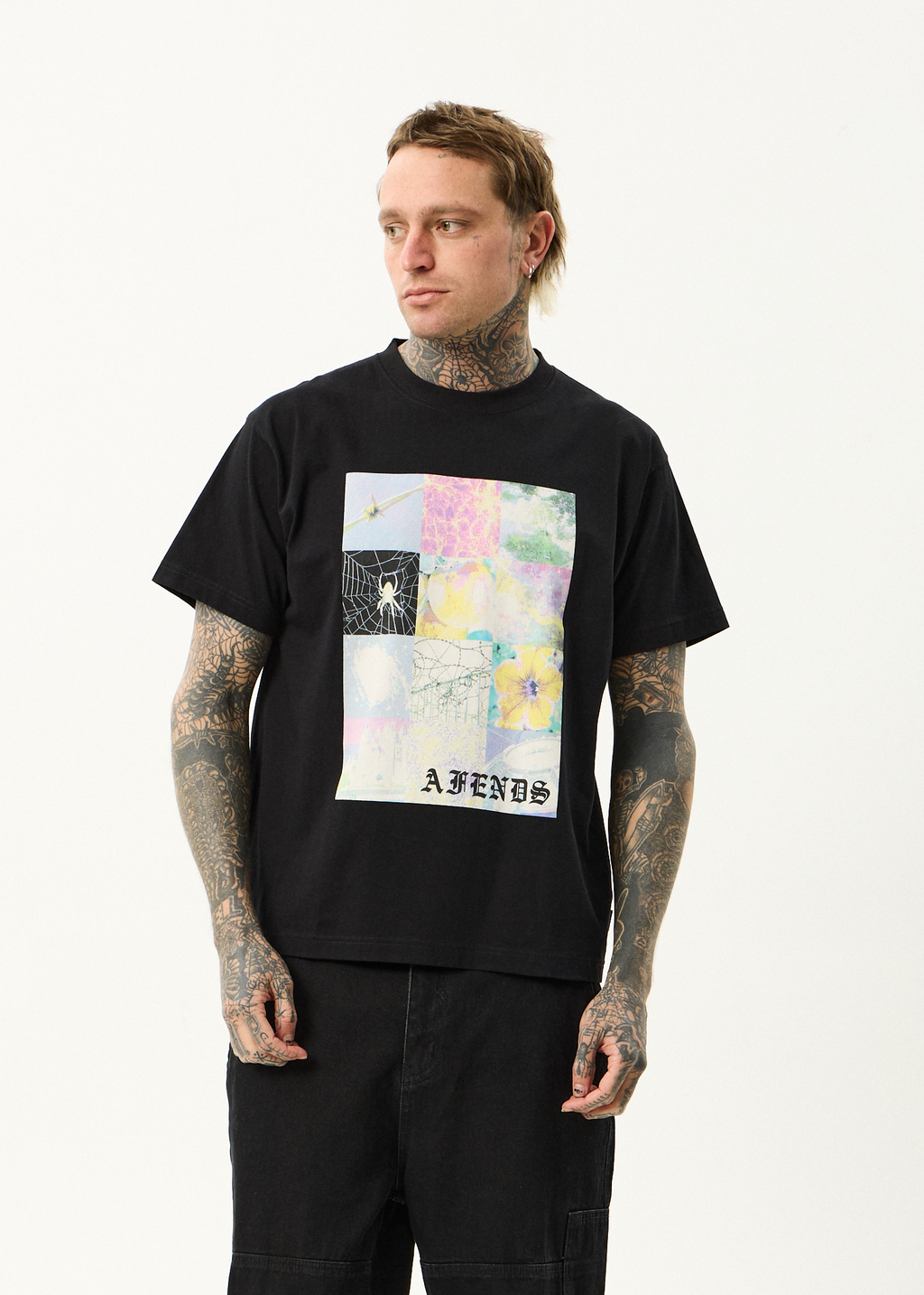 AFENDS Mens Sadworld - Heavyweight Boxy Tee - Black