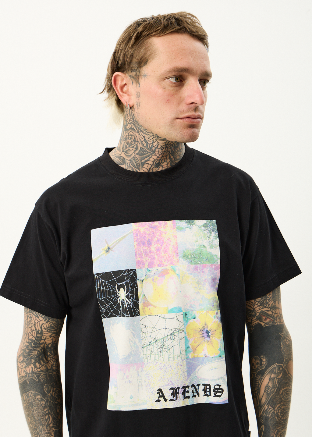 AFENDS Mens Sadworld - Heavyweight Boxy Tee - Black