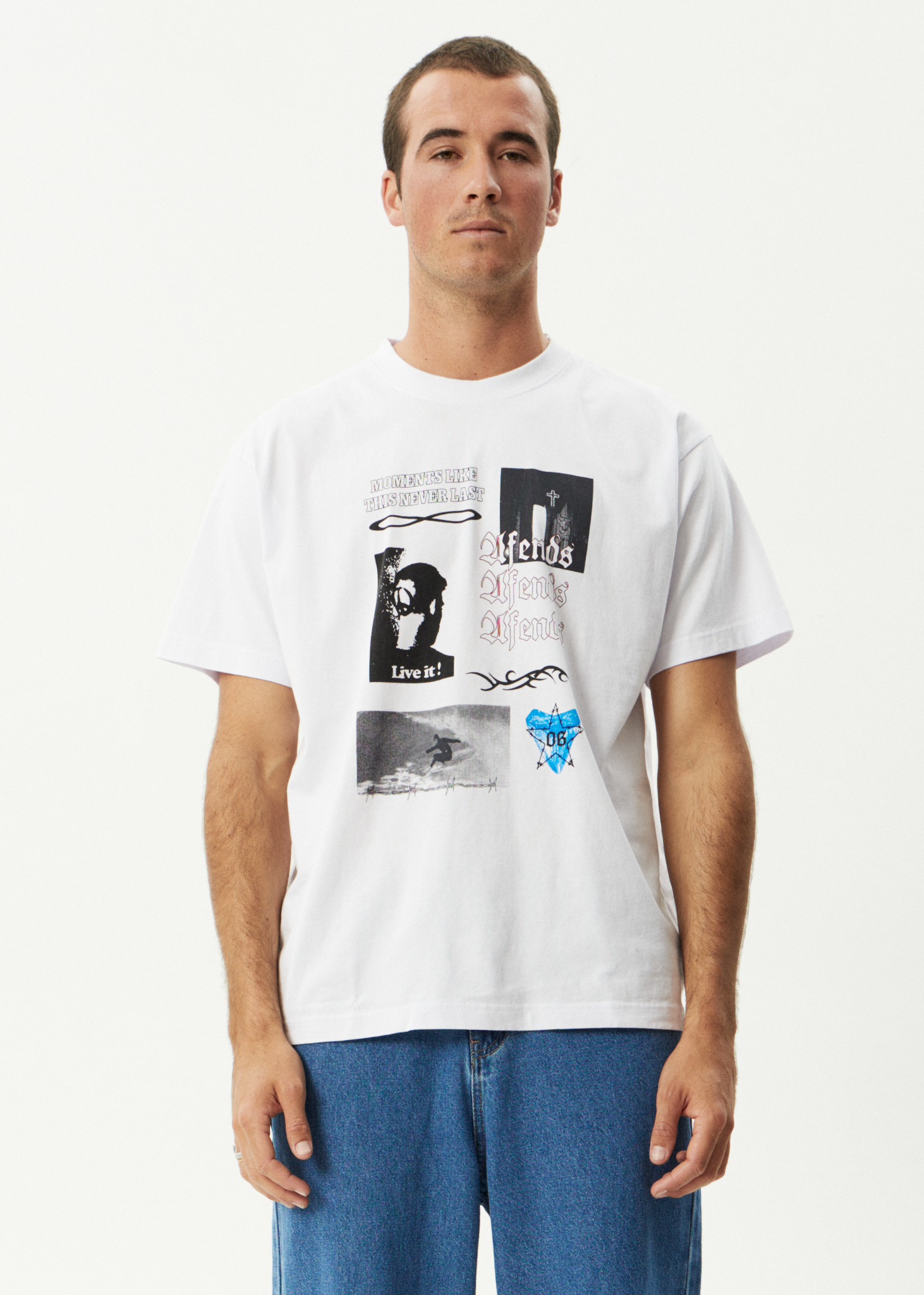 AFENDS Mens Never Last - Heavyweight Boxy Tee - White