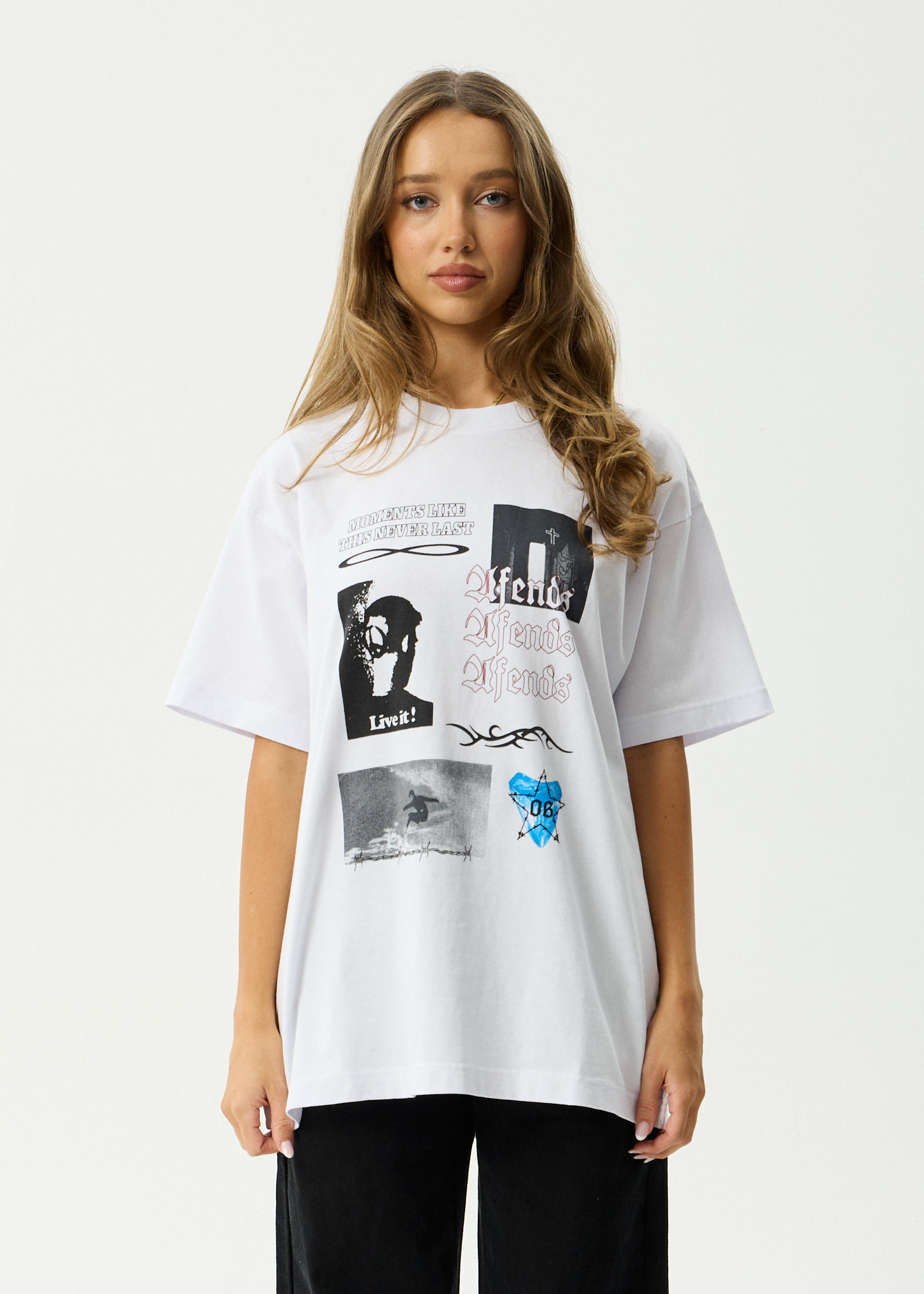 AFENDS Mens Never Last - Heavyweight Boxy Tee - White