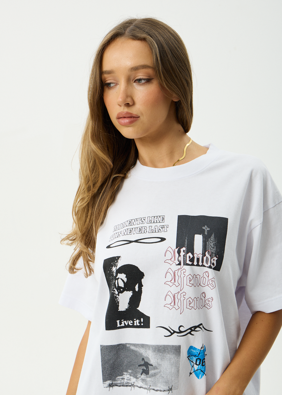 AFENDS Mens Never Last - Heavyweight Boxy Tee - White