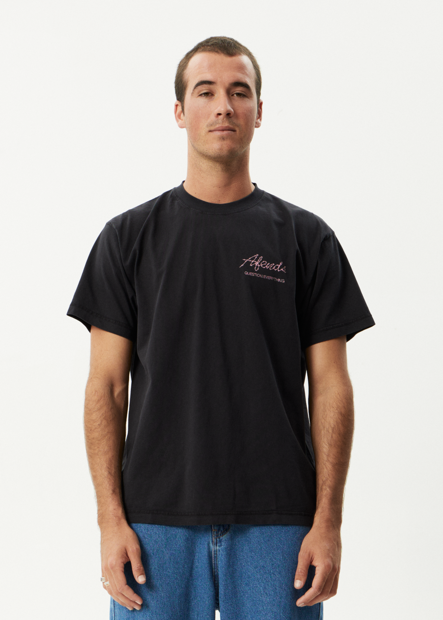 AFENDS Mens Valentine - Heavyweight Boxy Tee - Stone Black
