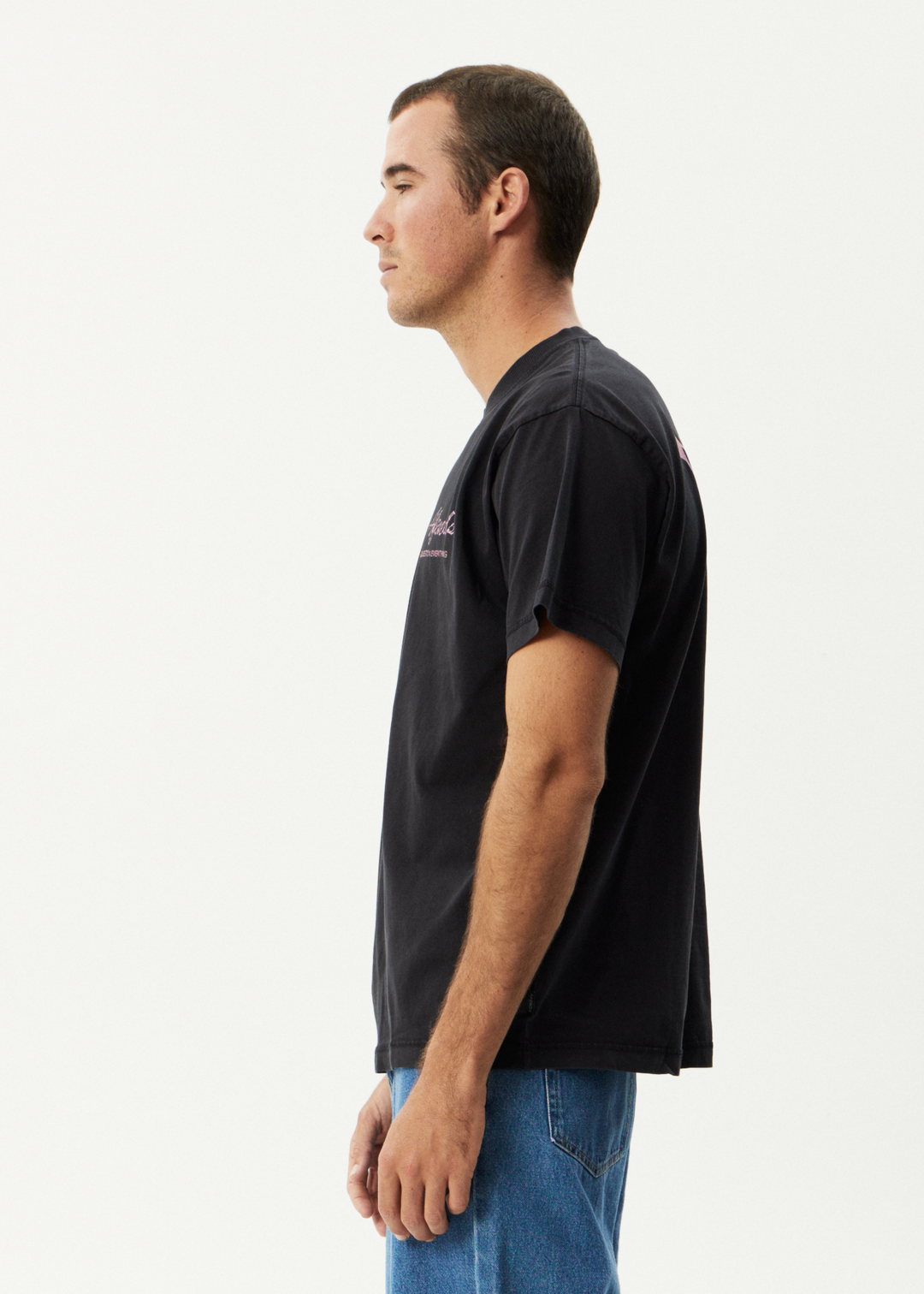 AFENDS Mens Valentine - Heavyweight Boxy Tee - Stone Black