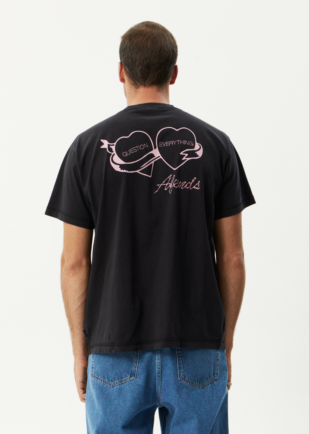 AFENDS Mens Valentine - Heavyweight Boxy Tee - Stone Black