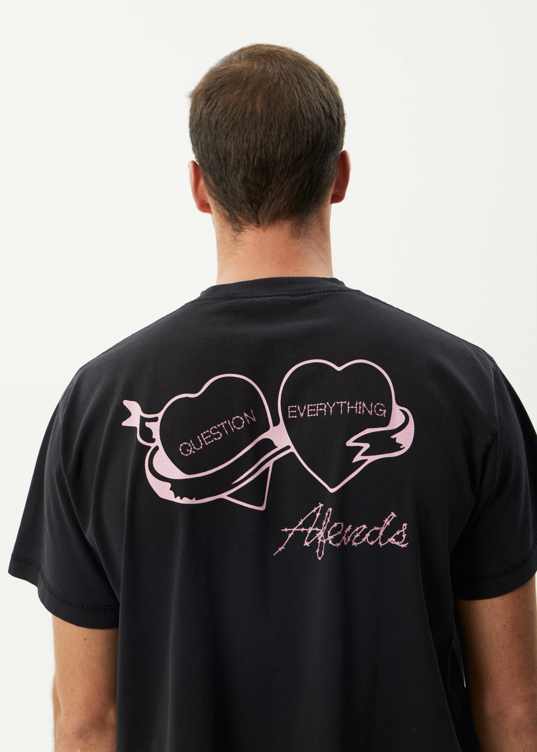 AFENDS Mens Valentine - Heavyweight Boxy Tee - Stone Black