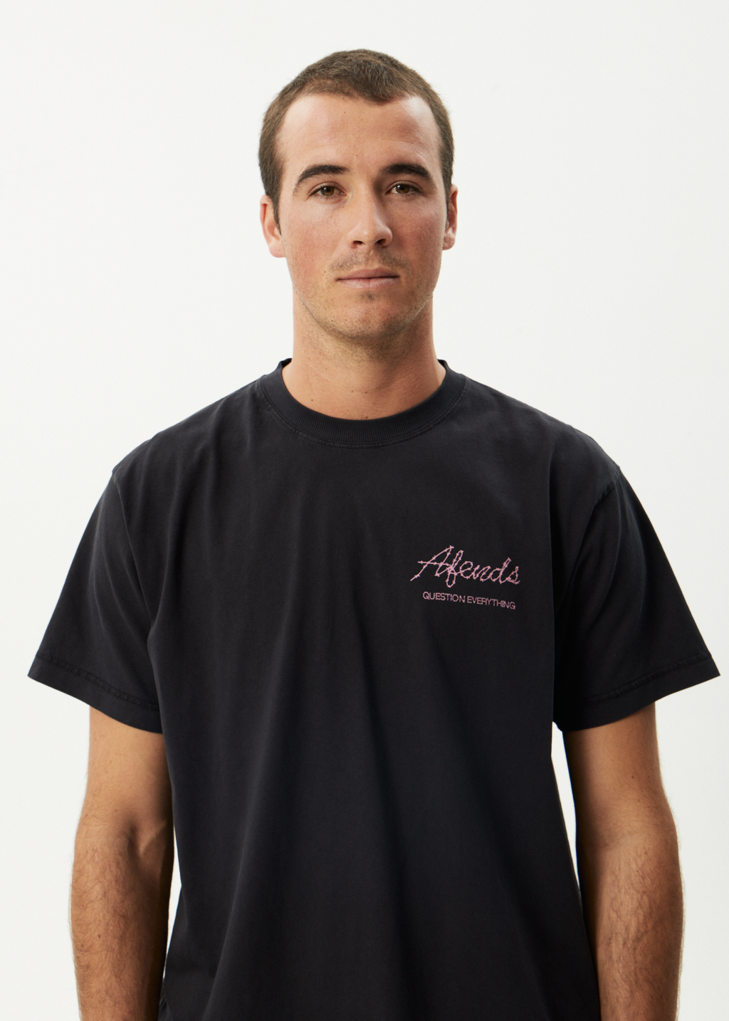 AFENDS Mens Valentine - Heavyweight Boxy Tee - Stone Black