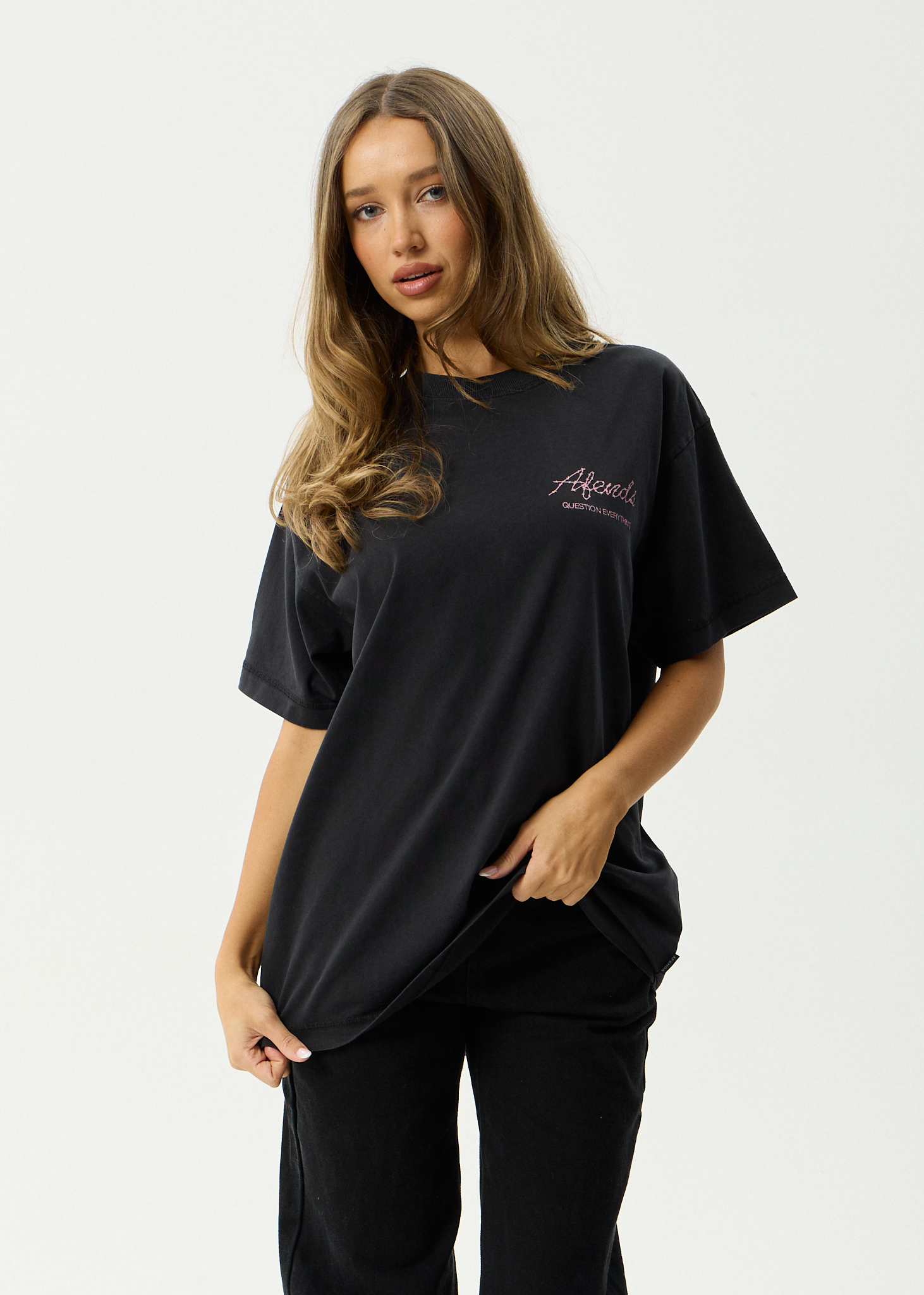 AFENDS Mens Valentine - Heavyweight Boxy Tee - Stone Black