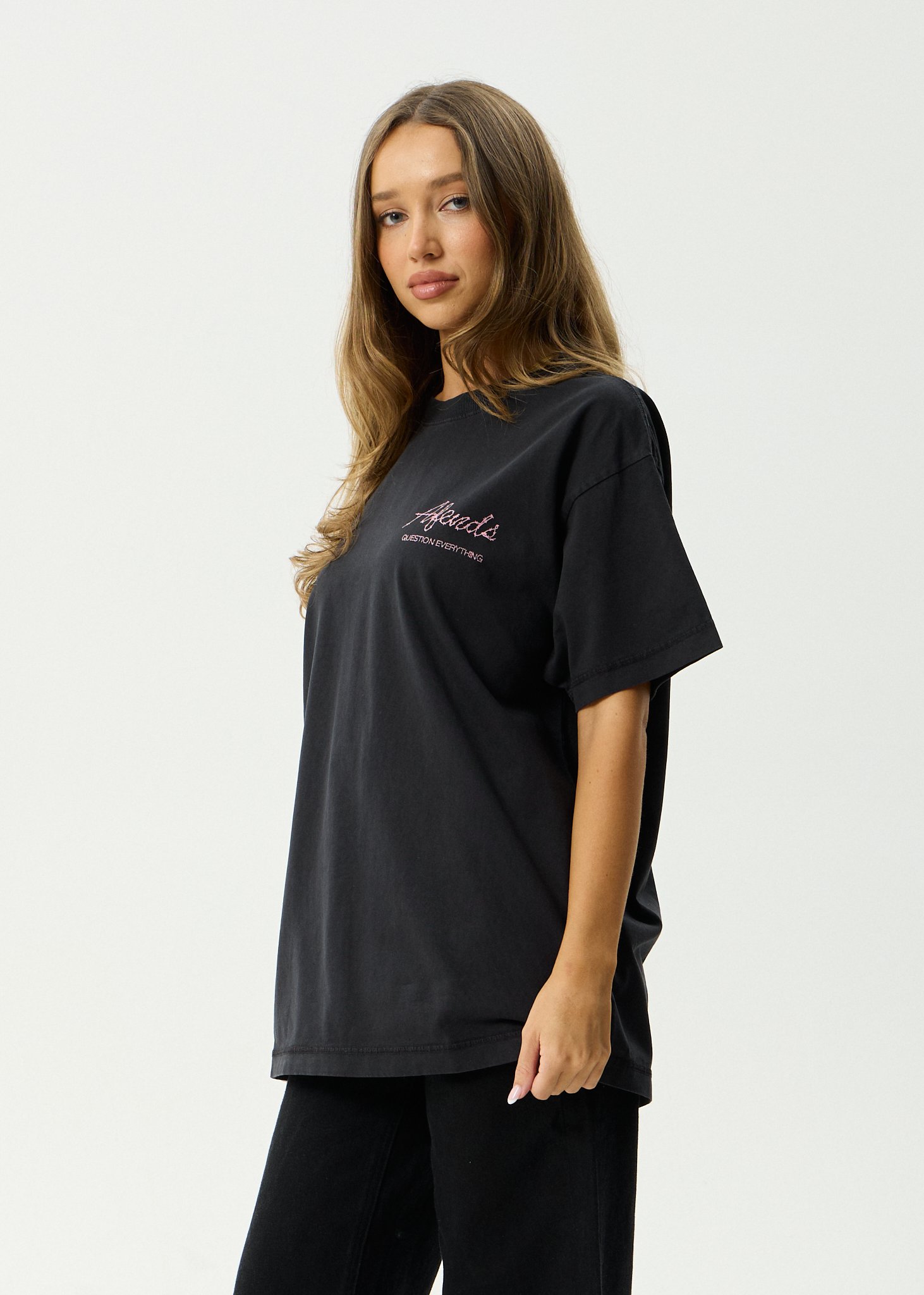 AFENDS Mens Valentine - Heavyweight Boxy Tee - Stone Black