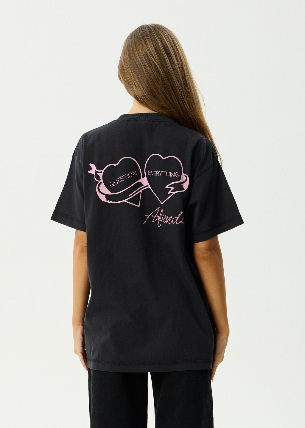 AFENDS Mens Valentine - Heavyweight Boxy Tee - Stone Black