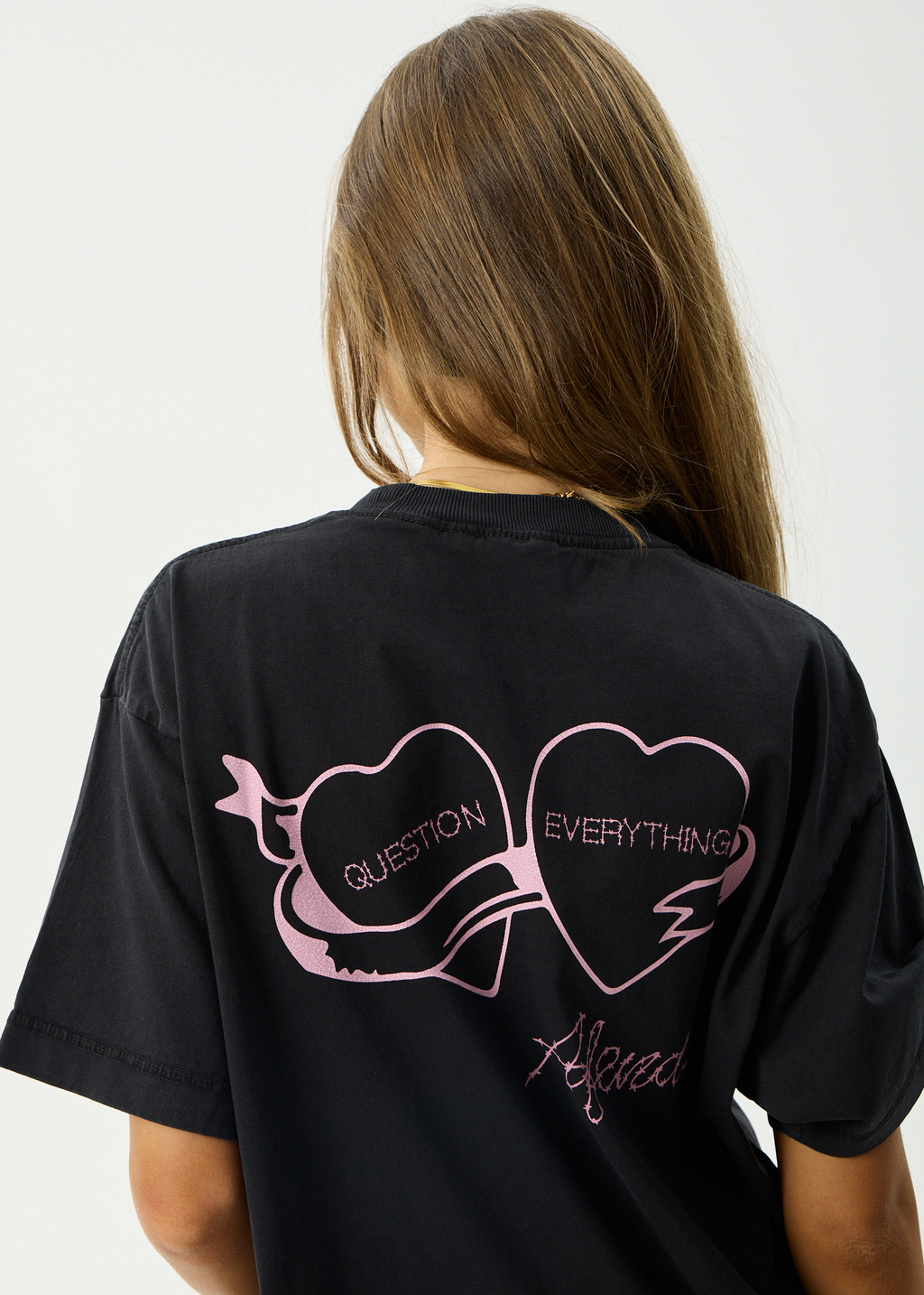 AFENDS Mens Valentine - Heavyweight Boxy Tee - Stone Black