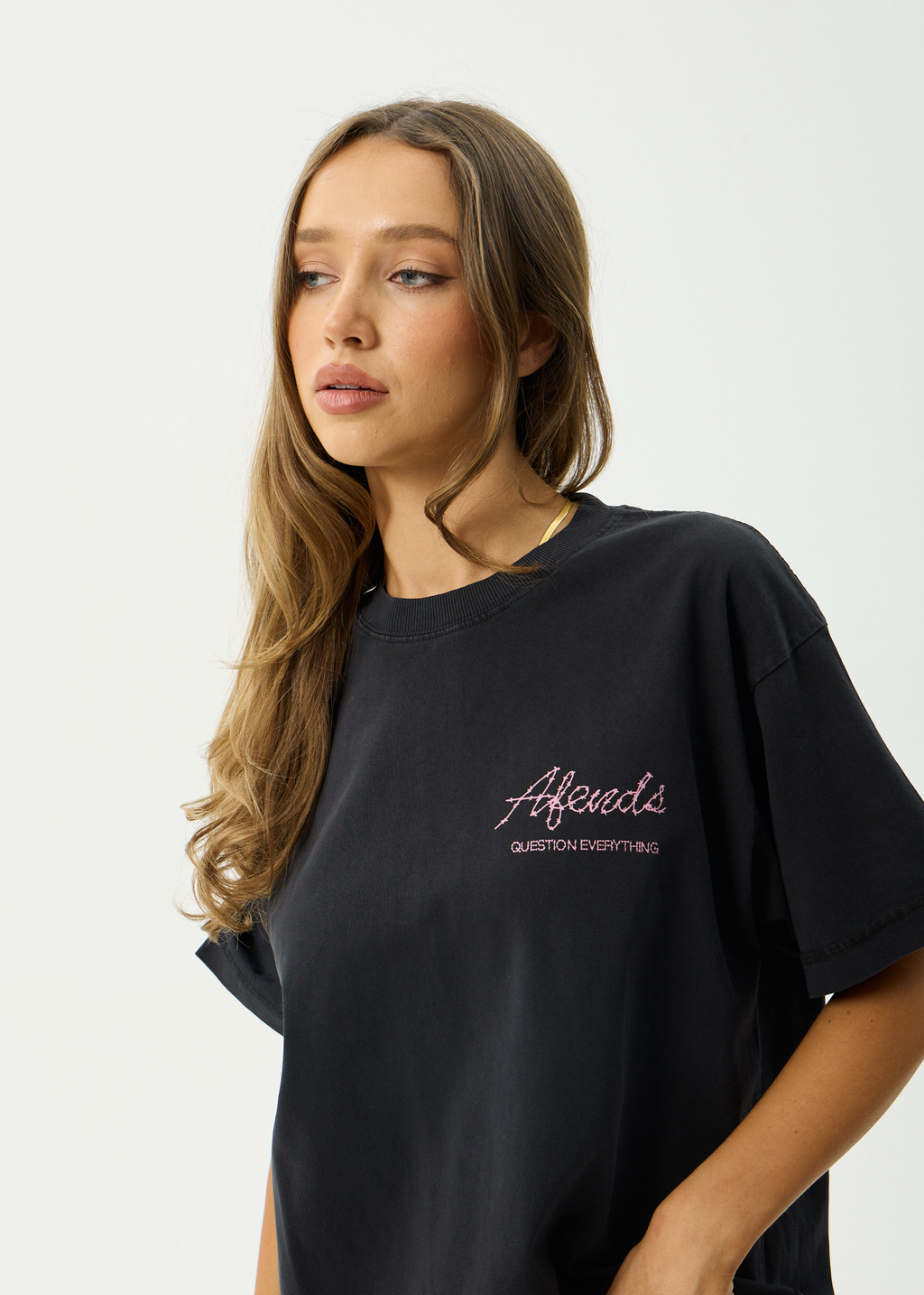 AFENDS Mens Valentine - Heavyweight Boxy Tee - Stone Black