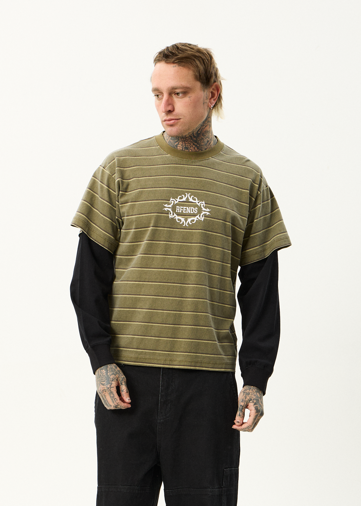 AFENDS Mens My Tribe - Layered Boxy Tee - Boa