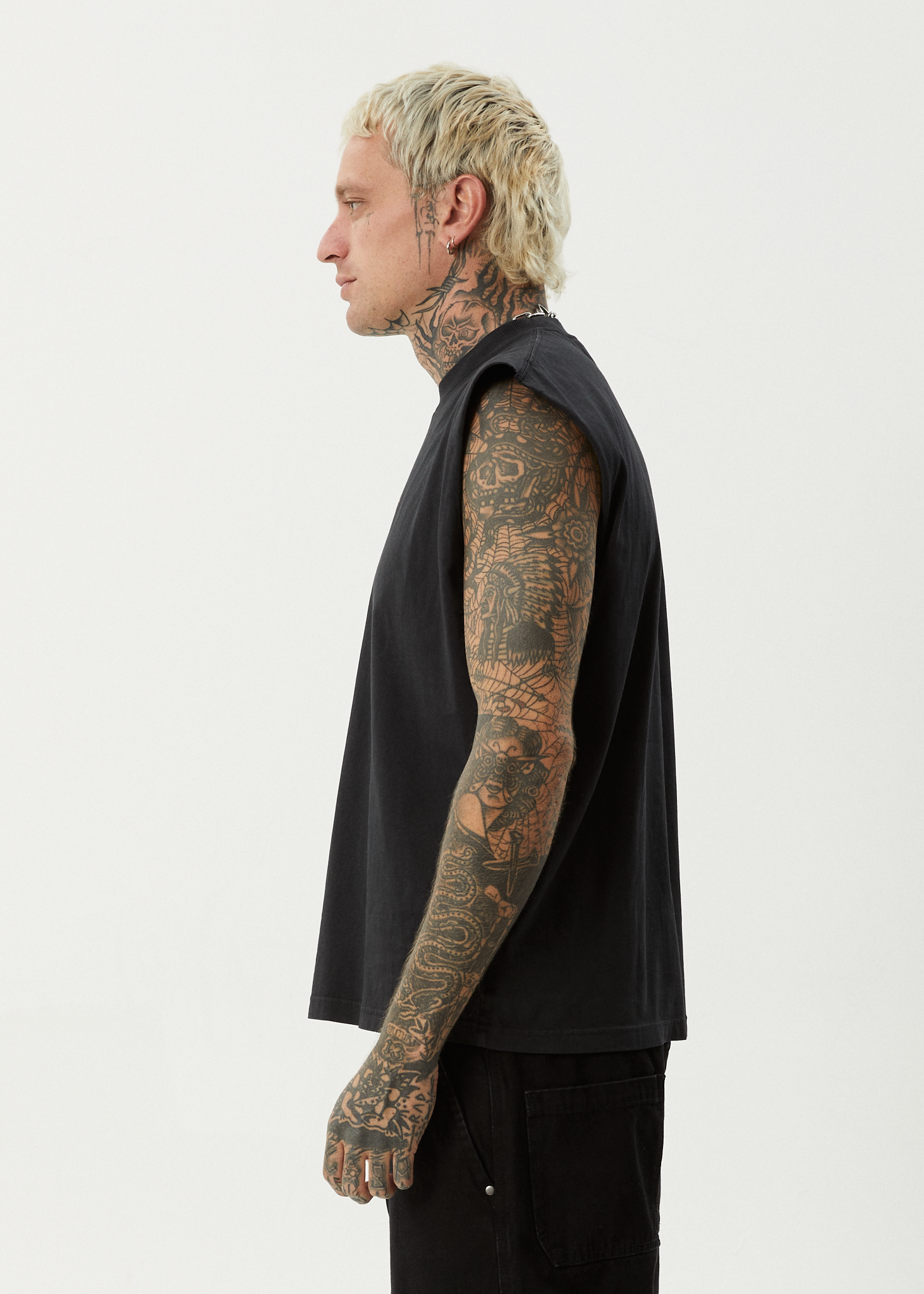AFENDS Mens Mix Up - Sleeveless Tee - Stone Black