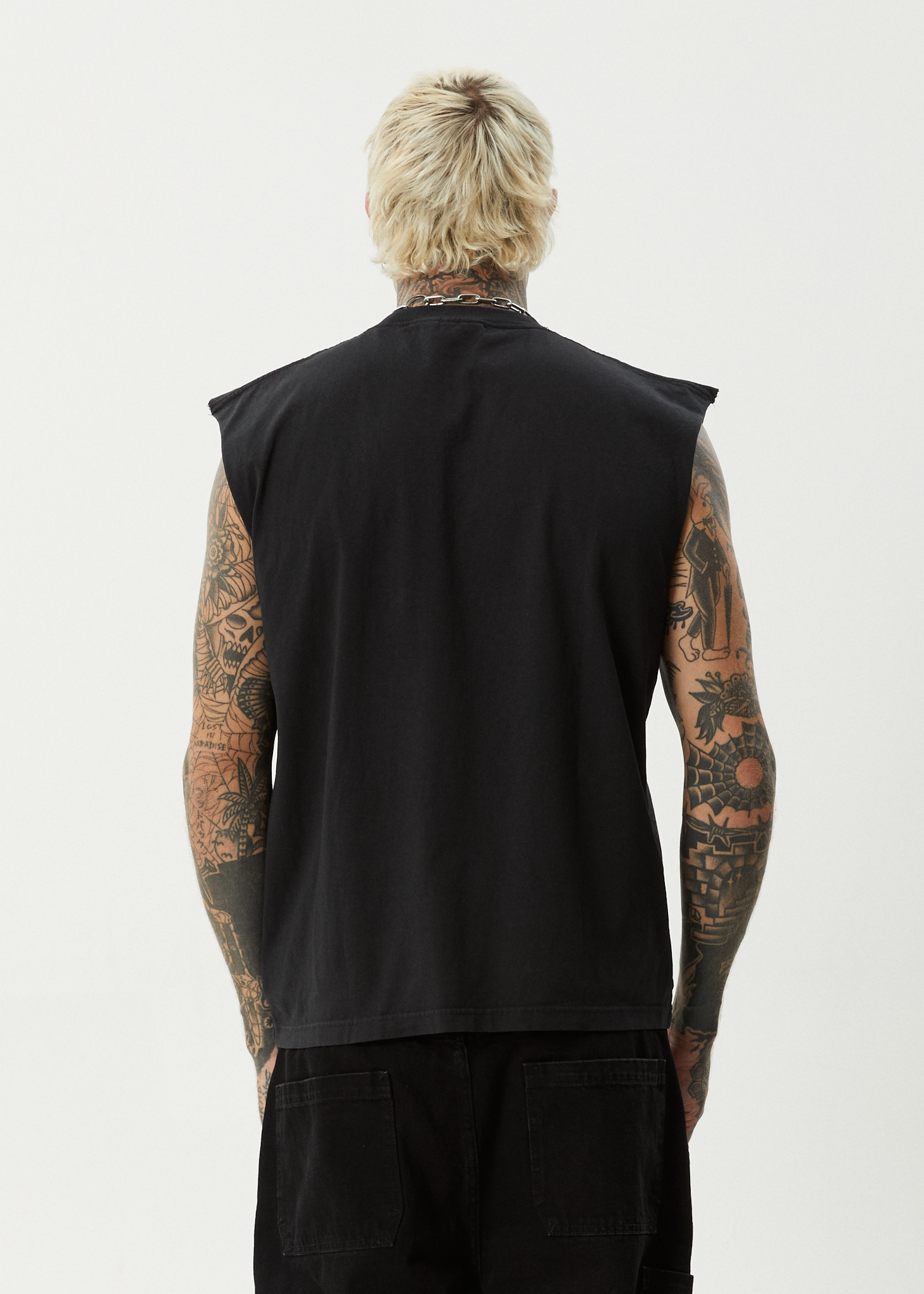AFENDS Mens Mix Up - Sleeveless Tee - Stone Black