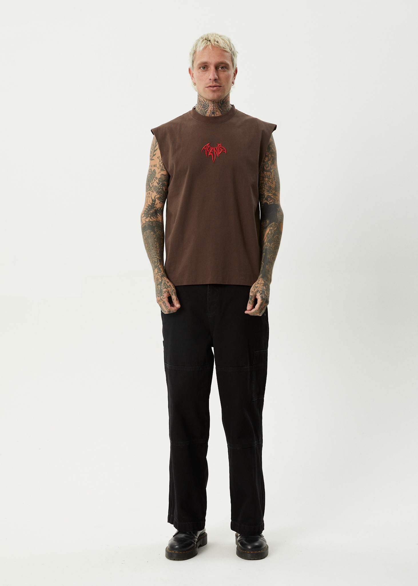 AFENDS Mens Bats - Sleeveless Tee - Coffee