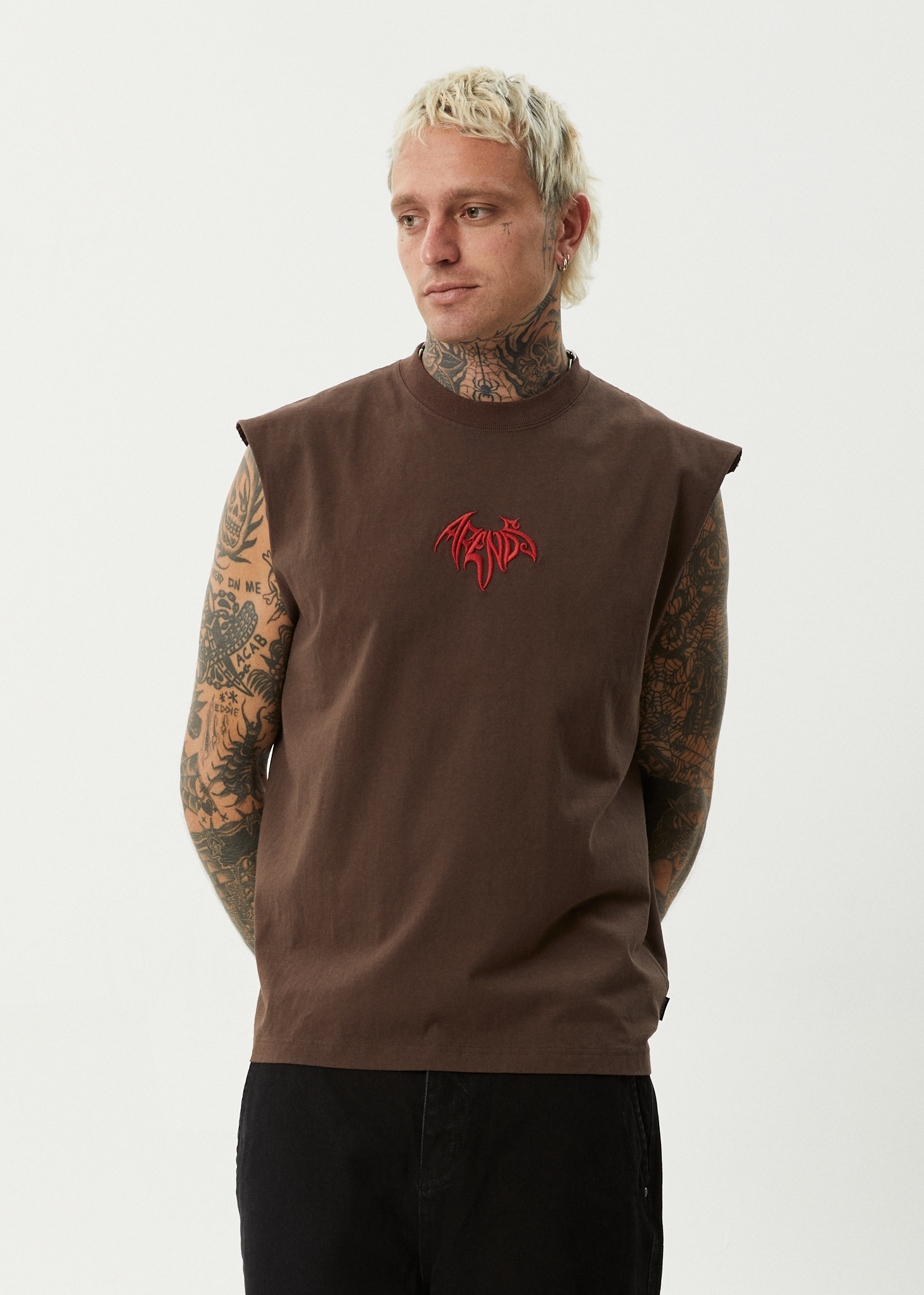 AFENDS Mens Bats - Sleeveless Tee - Coffee