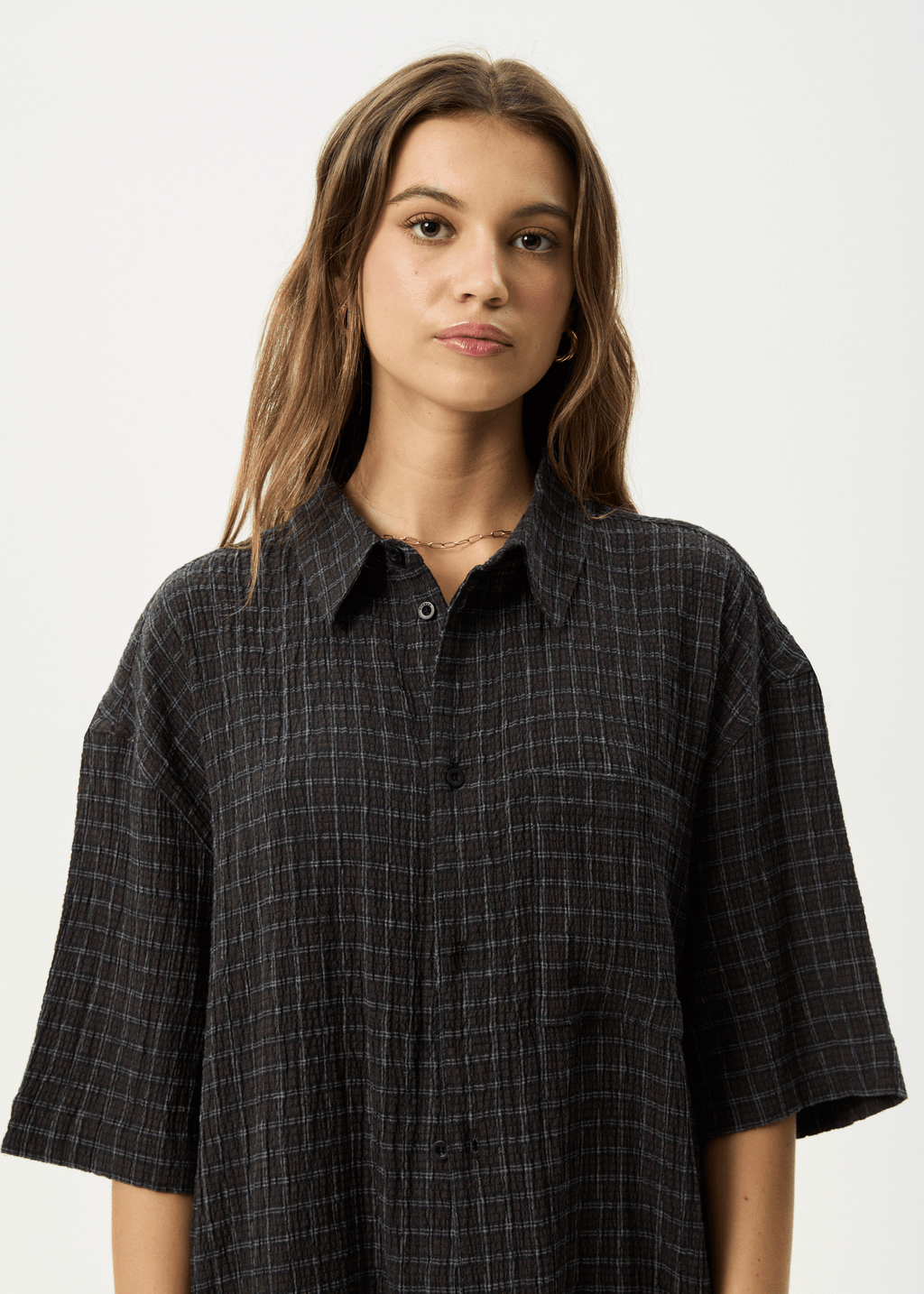 AFENDS Mens Dusk - Seersucker Check Shirt - Black Check