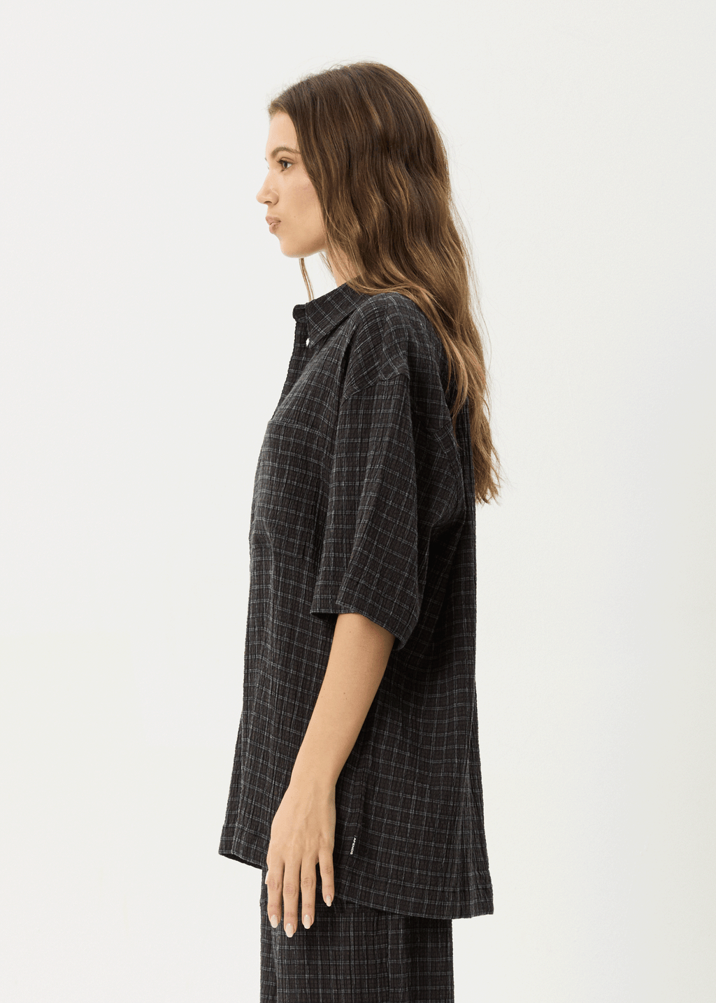 AFENDS Mens Dusk - Seersucker Check Shirt - Black Check