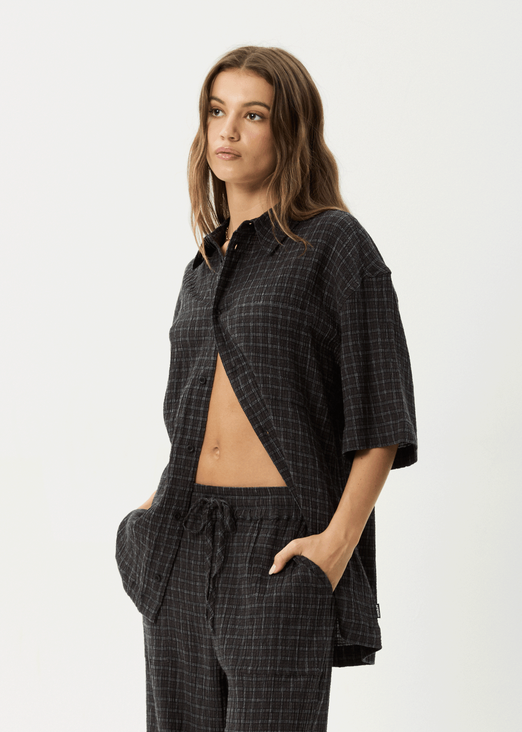 AFENDS Mens Dusk - Seersucker Check Shirt - Black Check