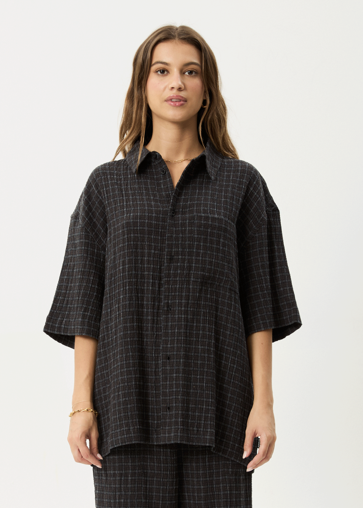 AFENDS Mens Dusk - Seersucker Check Shirt - Black Check