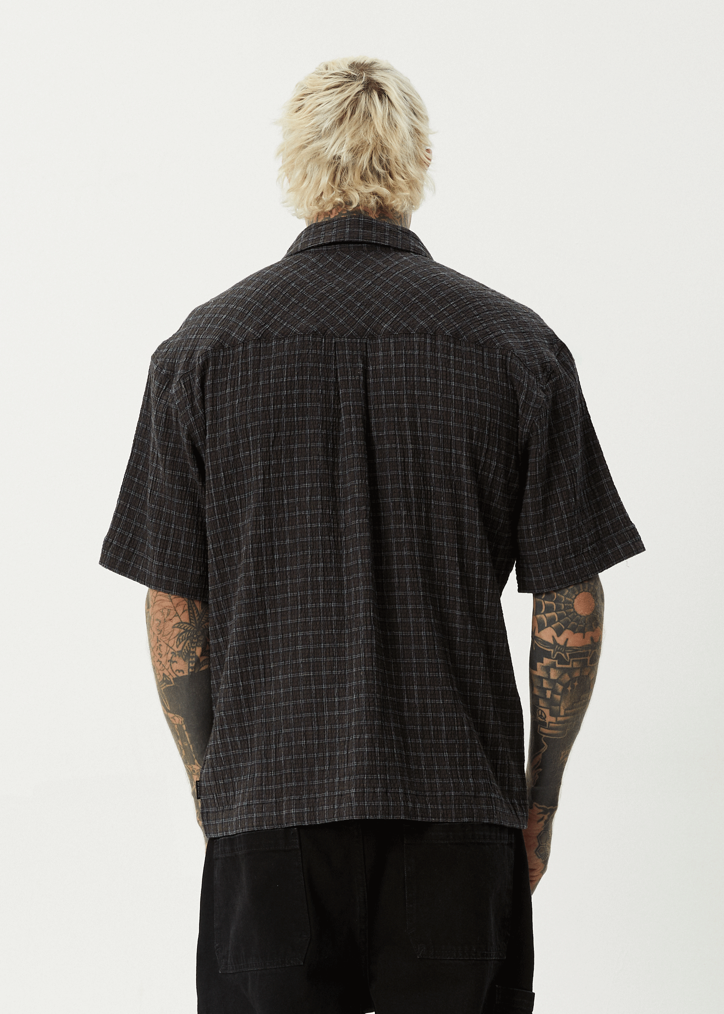 AFENDS Mens Dusk - Seersucker Check Shirt - Black Check