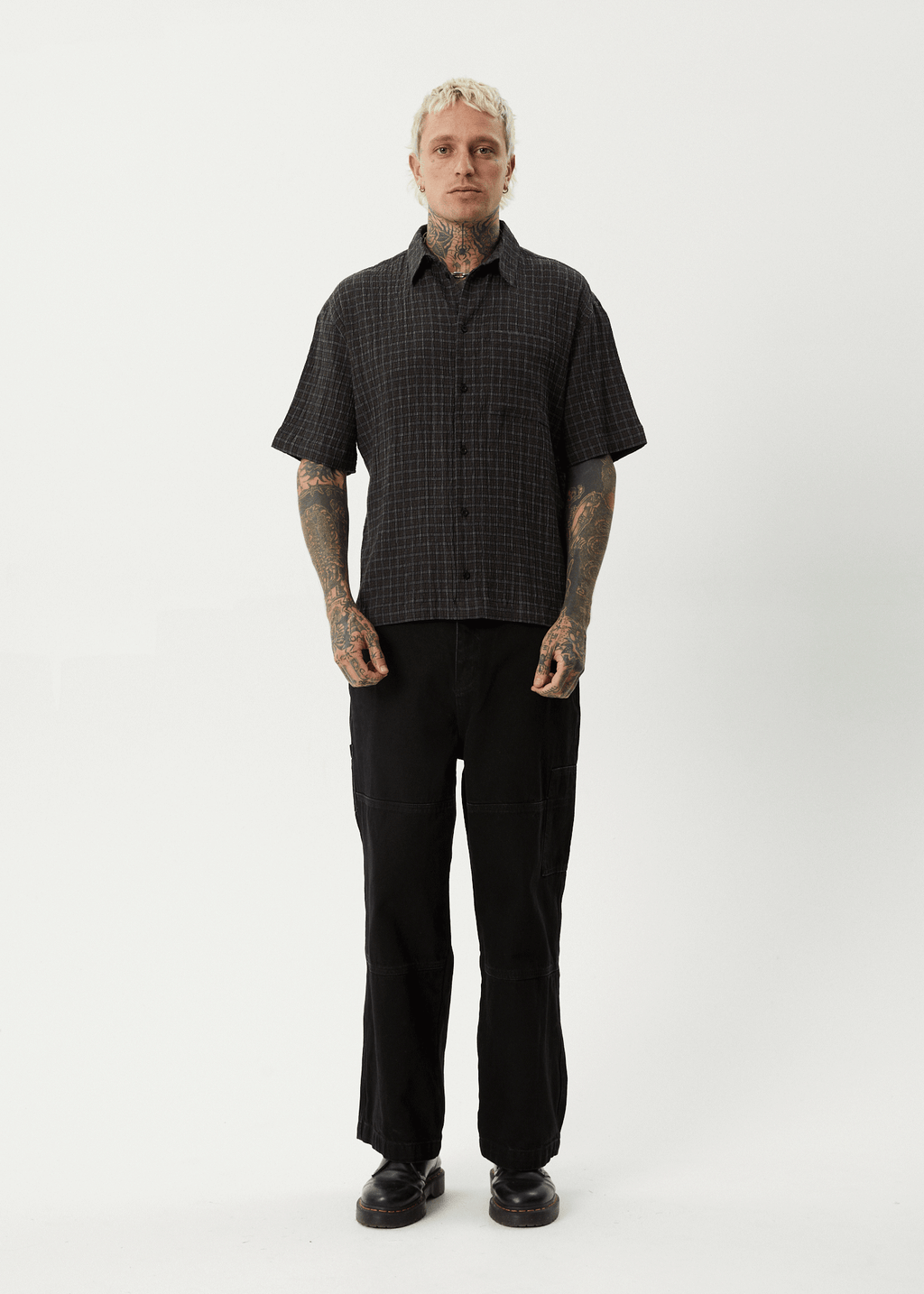 AFENDS Mens Dusk - Seersucker Check Shirt - Black Check