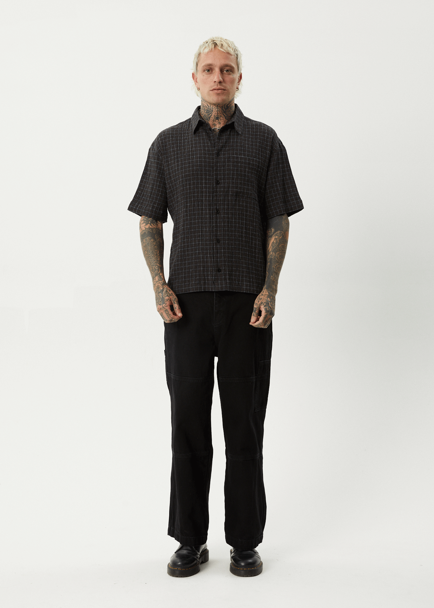 AFENDS Mens Dusk - Seersucker Check Shirt - Black Check